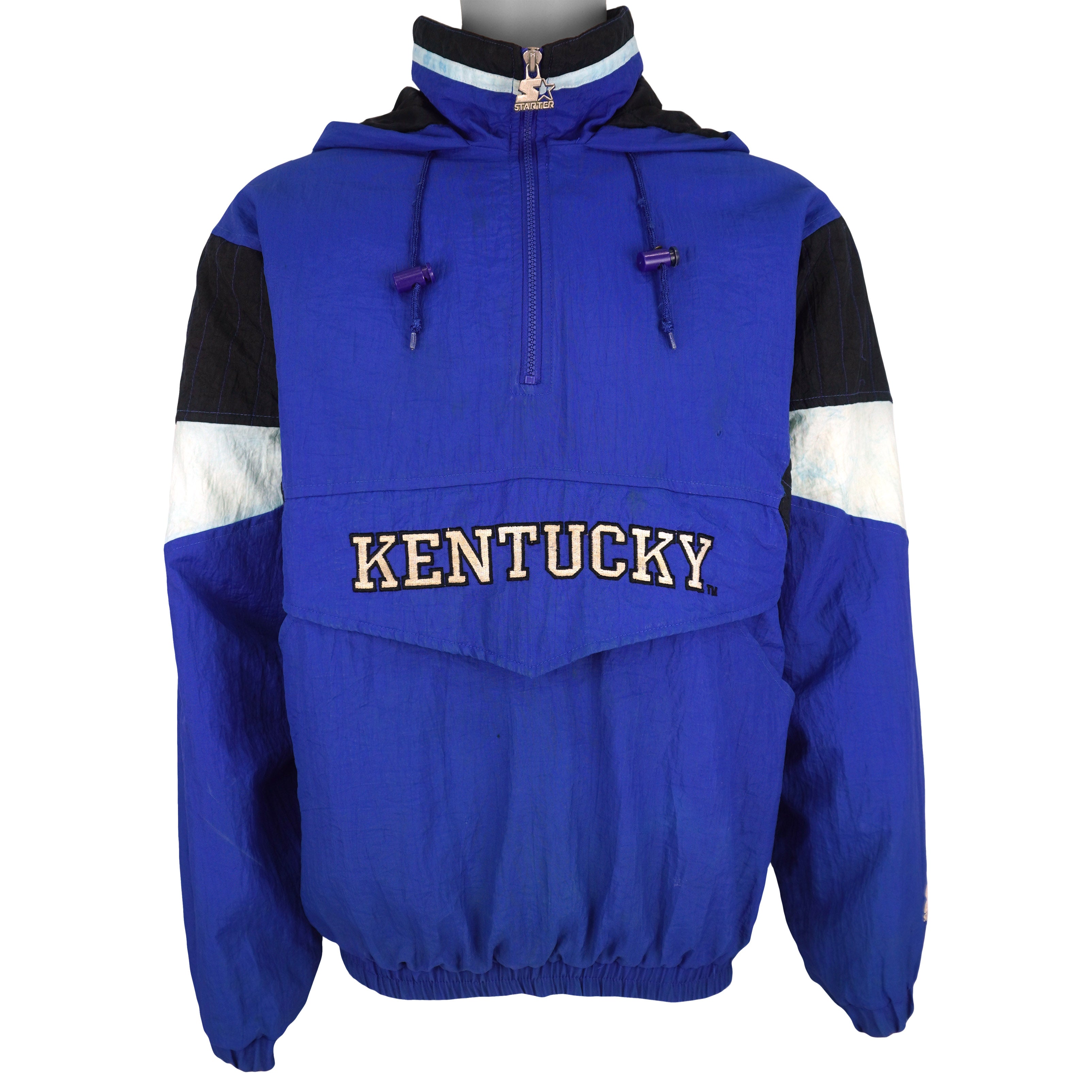 Starter (NCAA) - Kentucky Wildcats 1/4 Zip Hooded Jacket 1990s Small Vintage Retro