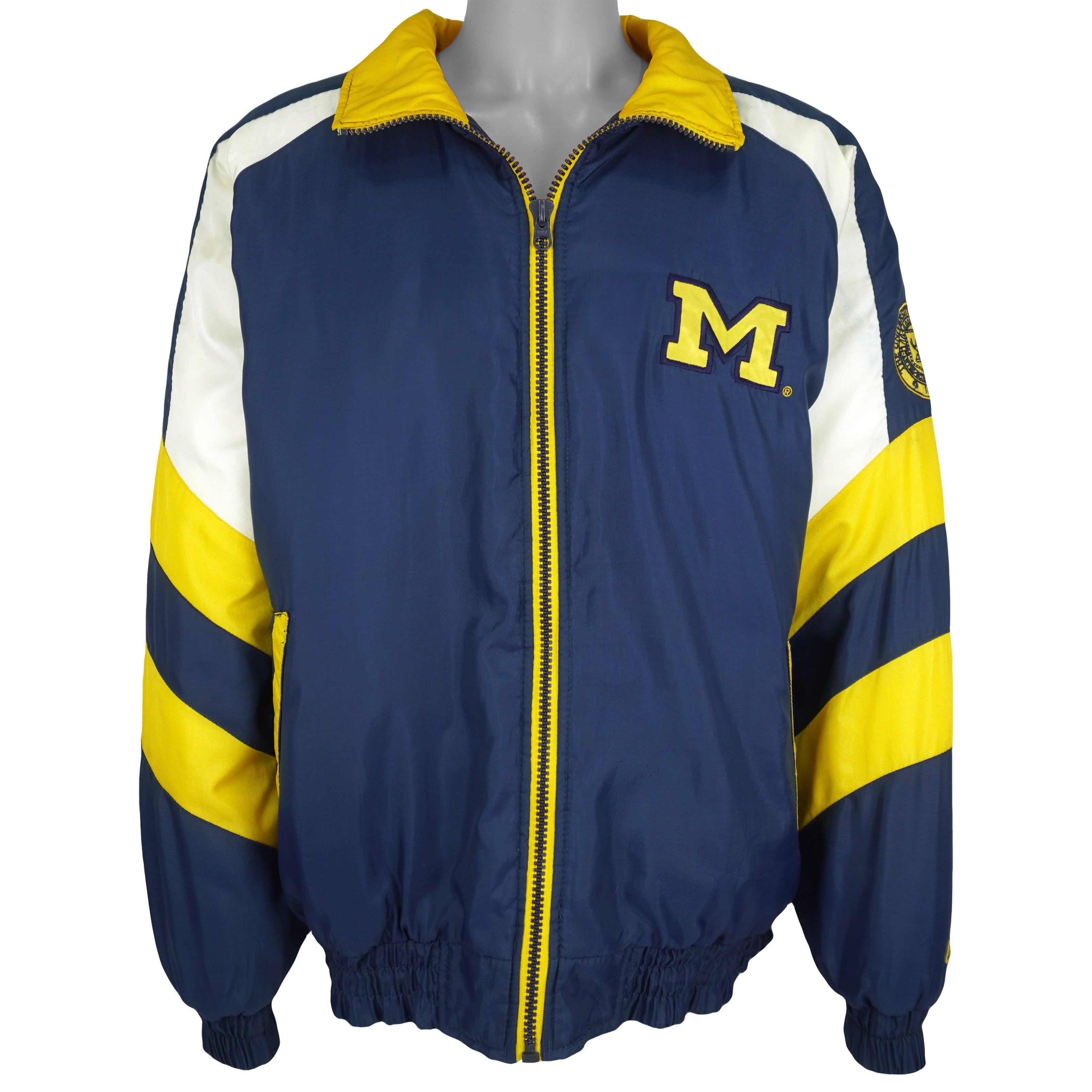 Pro Player Michigan Wolverines puffer jacket front view with collar open