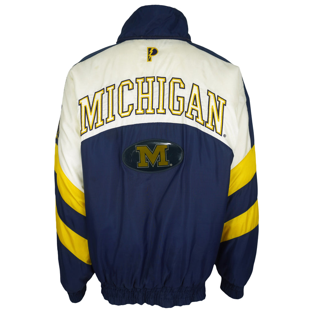Navy yellow and white Pro Player Michigan Wolverines puffer jacket back view