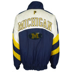 Navy yellow and white Pro Player Michigan Wolverines puffer jacket back view