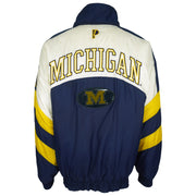 Navy yellow and white Pro Player Michigan Wolverines puffer jacket back view