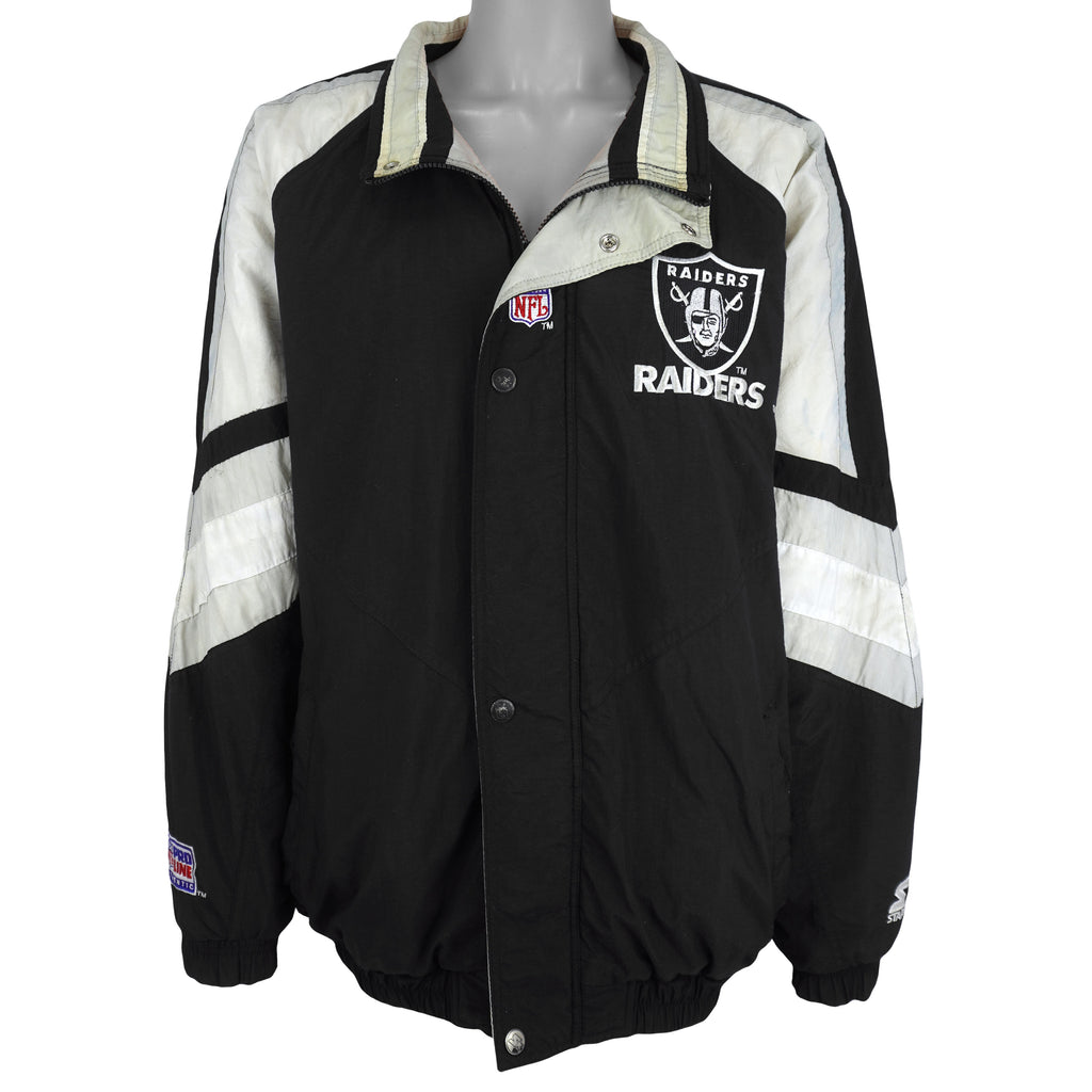 Starter (NFL) - Oakland Raiders Big Logo Puffer Jacket 1990s X-Large Vintage Retro Football