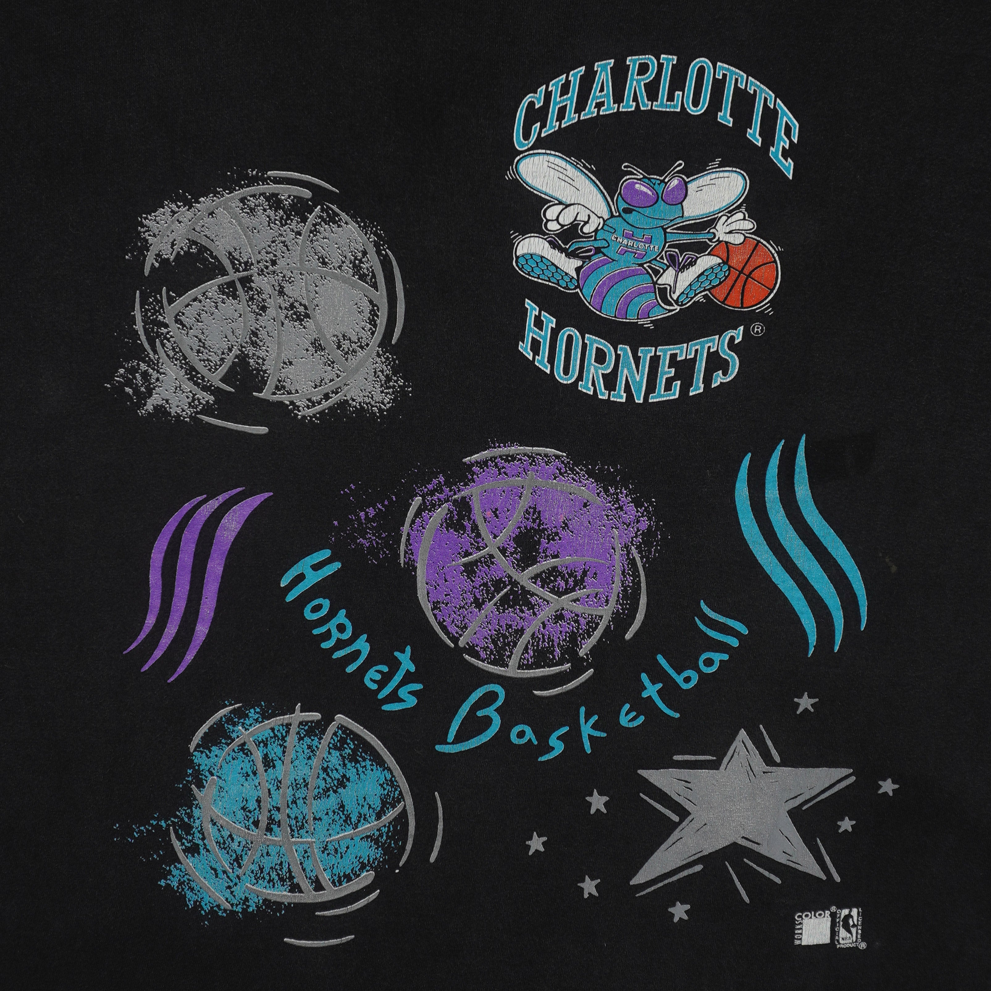 NBA (Color Works) - Charlotte Hornets Basketball Single Stitch T-Shirt 1990s 3X-Large Vintage Retro Basketball