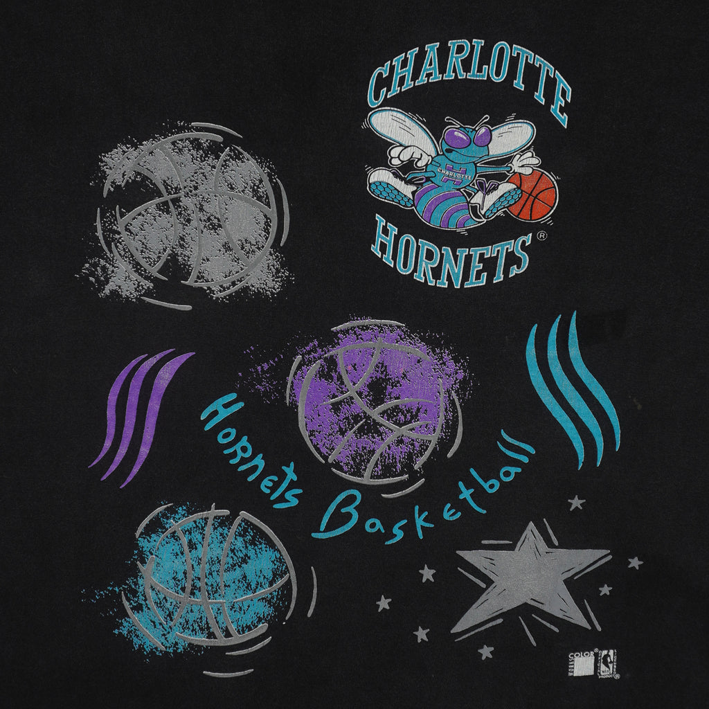 NBA (Color Works) - Charlotte Hornets Basketball Single Stitch T-Shirt 1990s 3X-Large Vintage Retro Basketball