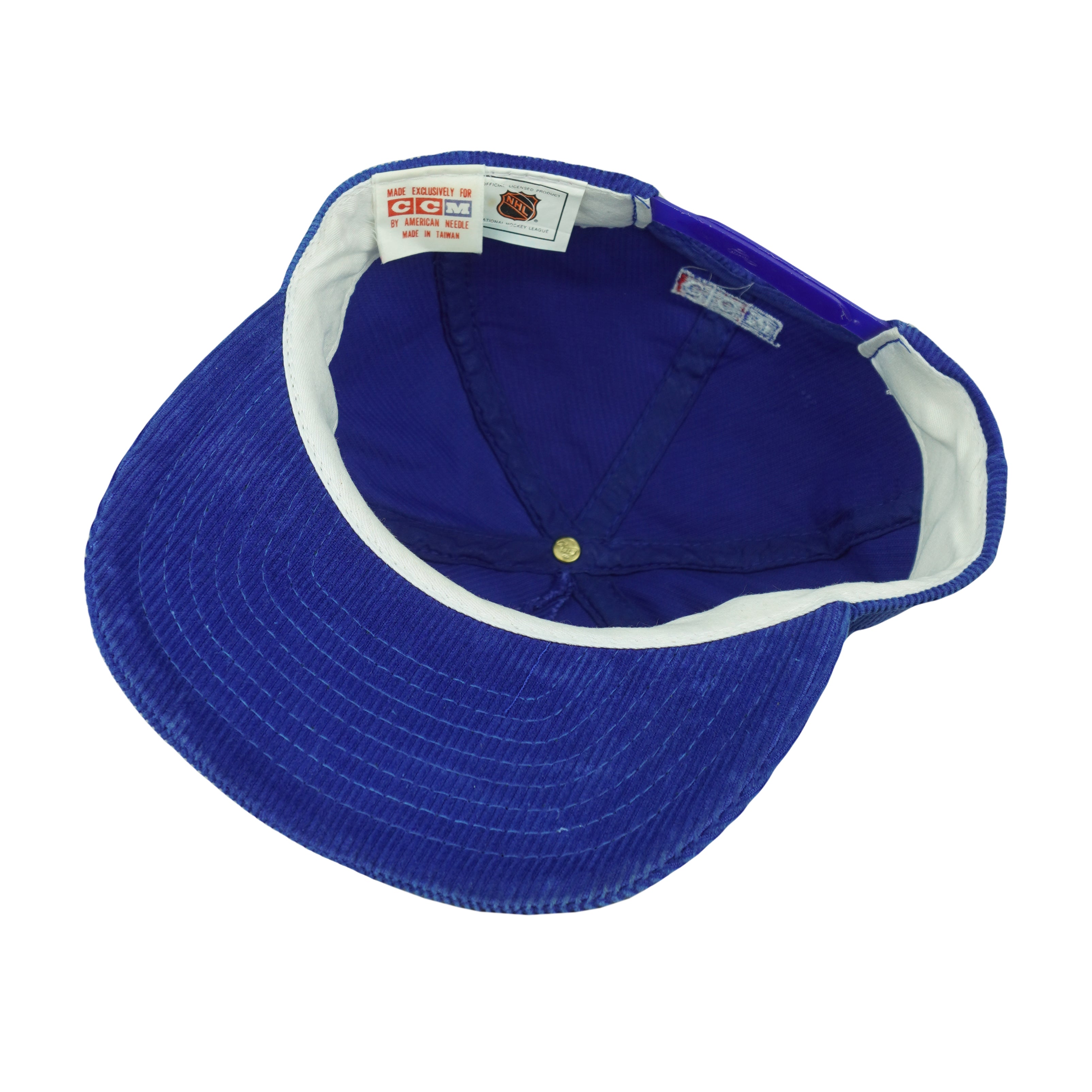 NHL (CCM) - New York Rangers Corduroy Snapback Hat 1990s OSFA Vintage Retro Hockey