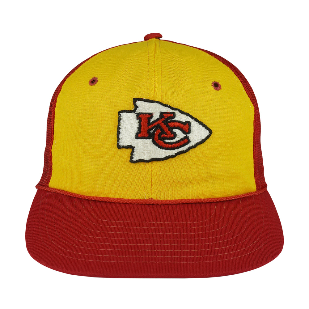 Yellow-front Chiefs hat with red brim and large arrowhead embroidery