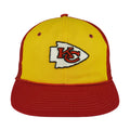 Yellow-front Chiefs hat with red brim and large arrowhead embroidery