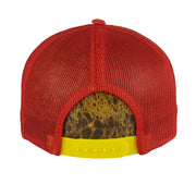 Rear red mesh panels with yellow plastic snap closure