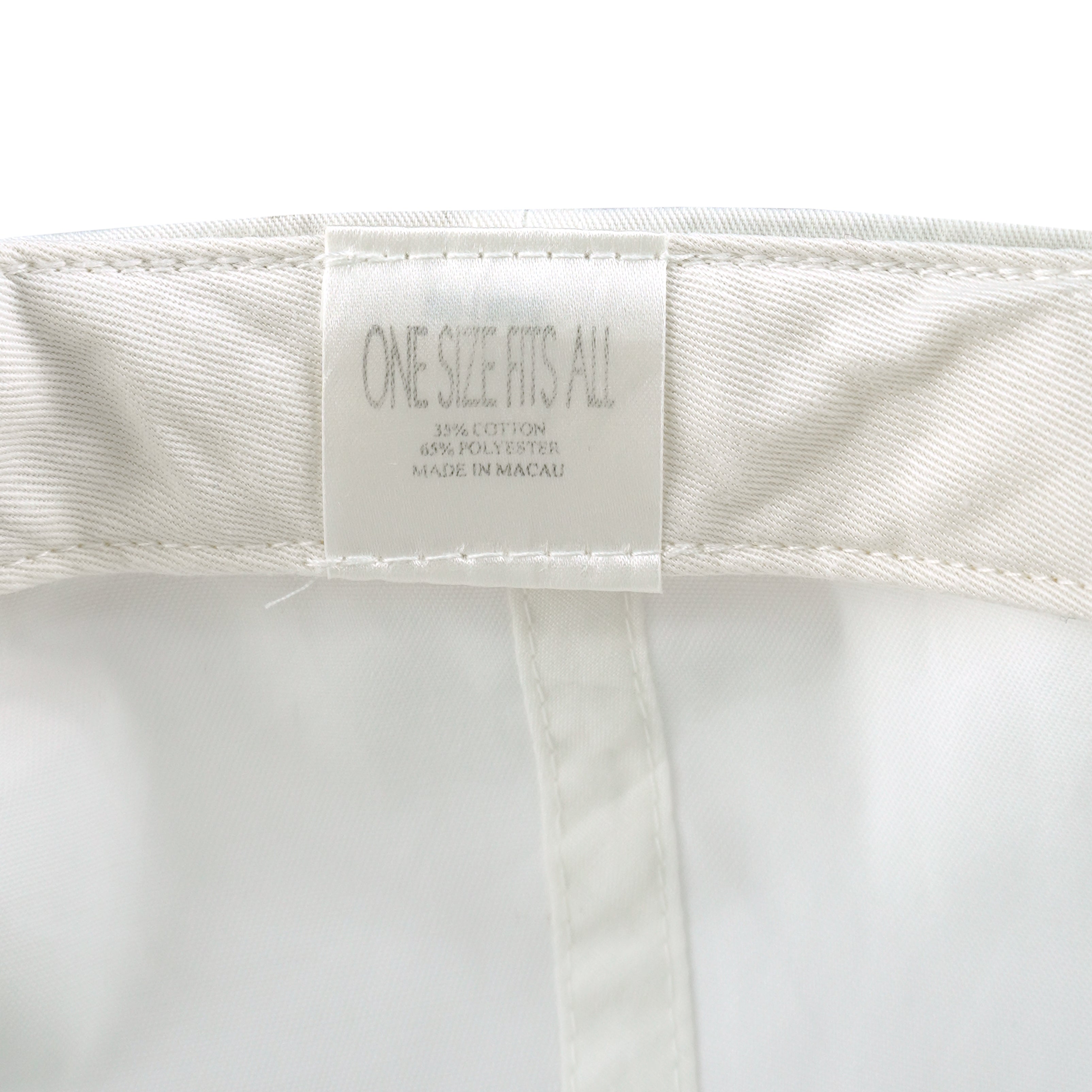 One Size Fits All label sewn inside the snapback cap