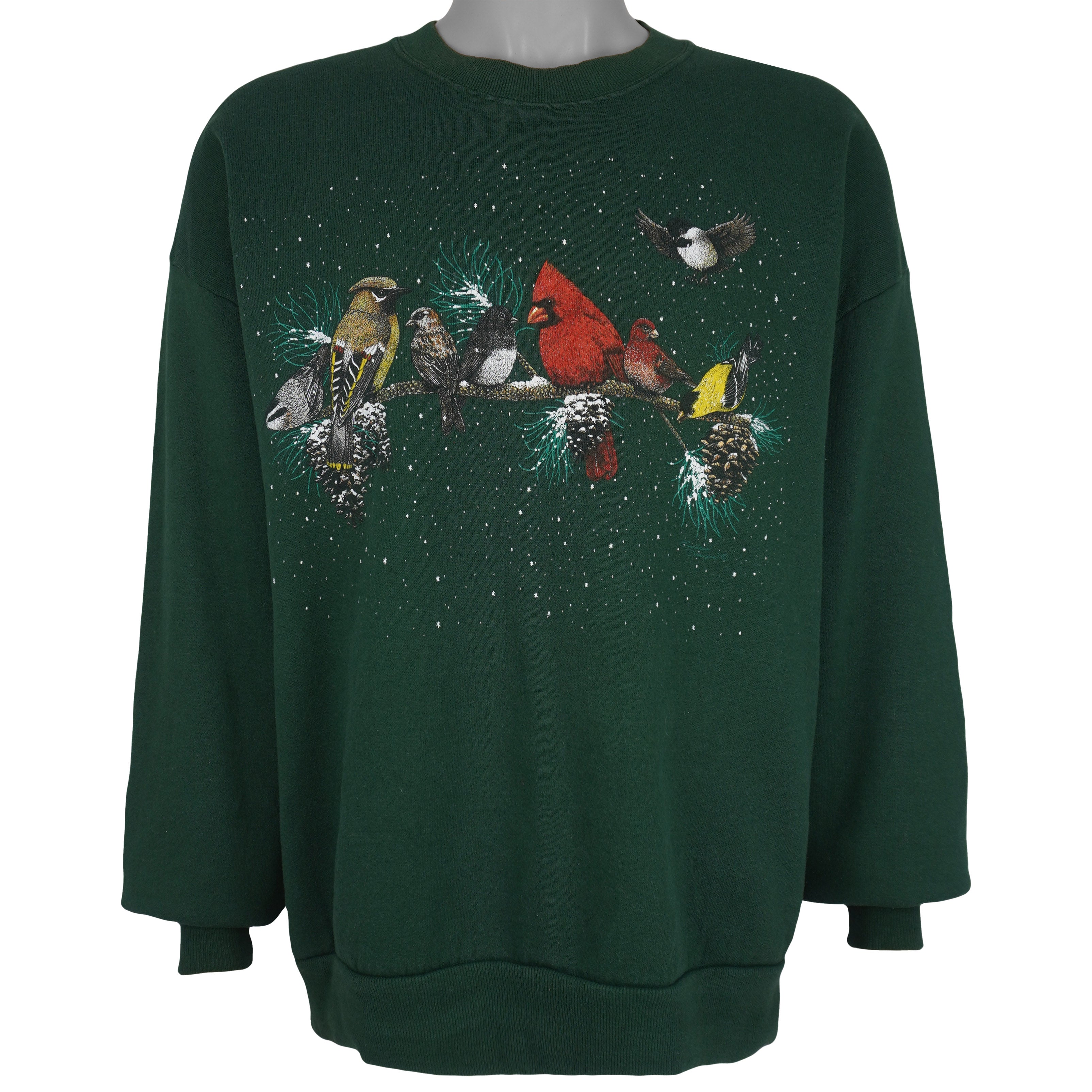 Vintage (Jerzees) - Birds Animal Print Crew Neck Sweatshirt 1990s X-Large Vintage Retro