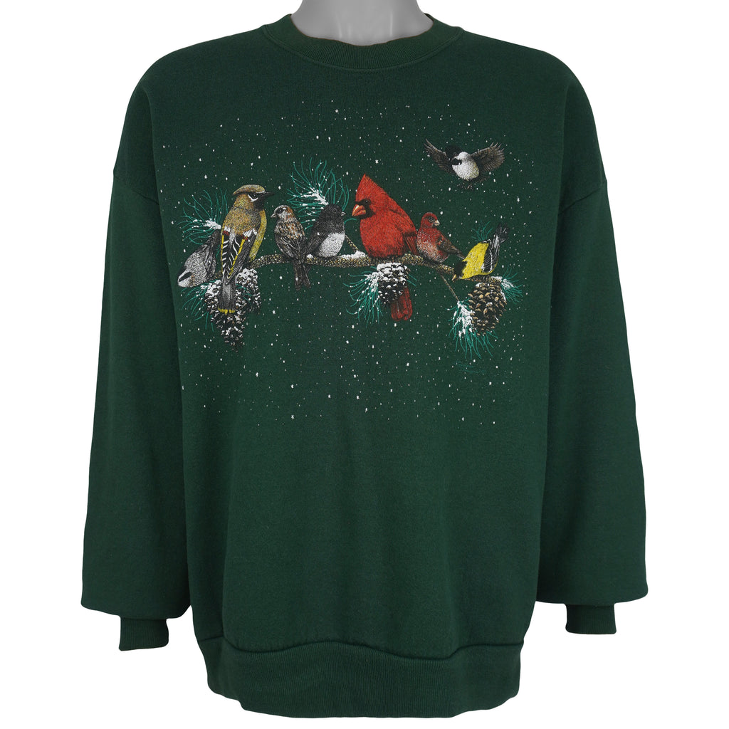 Vintage (Jerzees) - Birds Animal Print Crew Neck Sweatshirt 1990s X-Large Vintage Retro