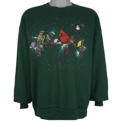 Vintage (Jerzees) - Birds Animal Print Crew Neck Sweatshirt 1990s X-Large