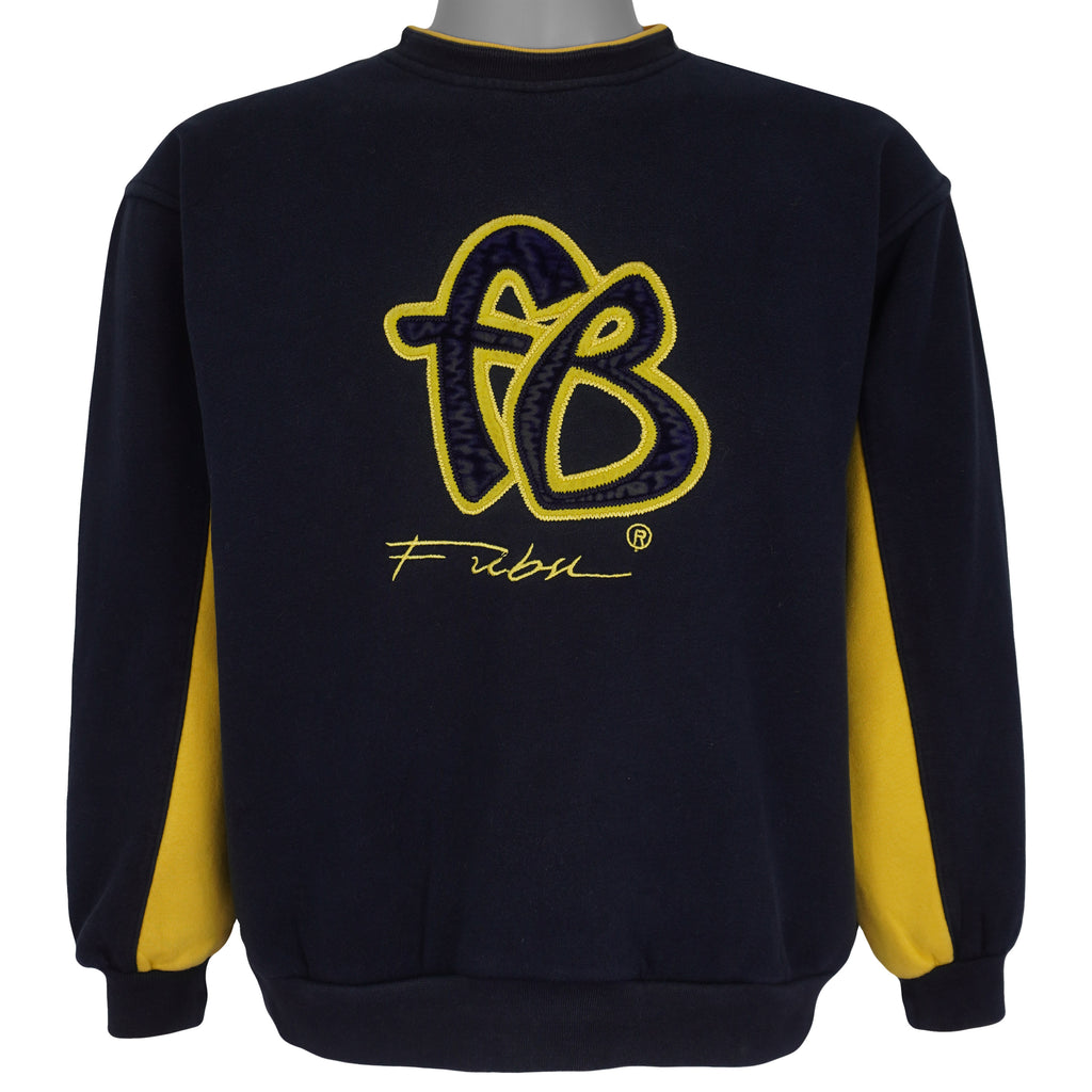 FUBU - Black & Yellow Spell-Out Crew Neck Sweatshirt 1990s Small Vintage Retro