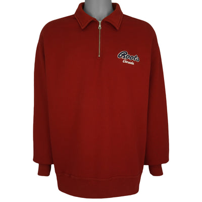 Vintage - Roots Canada Red 1/4 Zip Sweatshirt 1990s X-Large