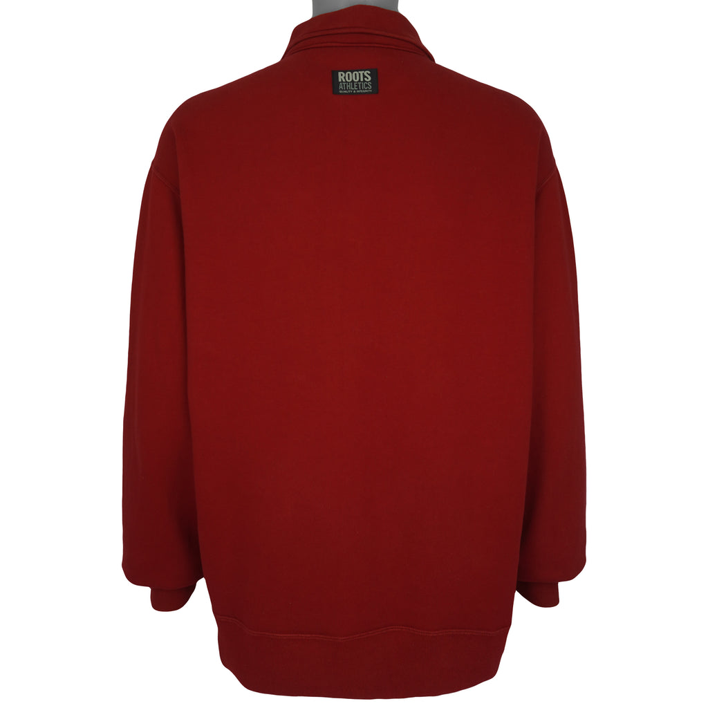 Vintage - Roots Canada Red 1/4 Zip Sweatshirt 1990s X-Large Vintage Retro