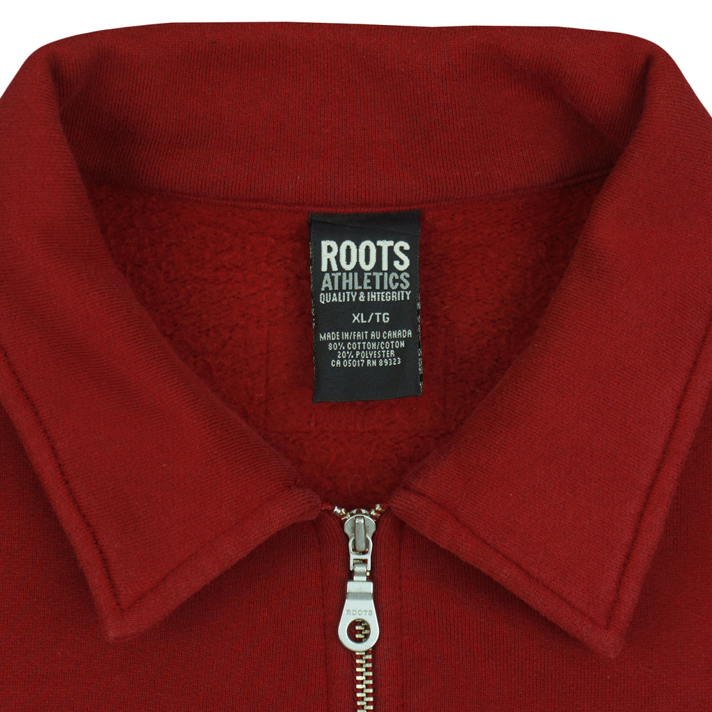 Vintage - Roots Canada Red 1/4 Zip Sweatshirt 1990s X-Large Vintage Retro