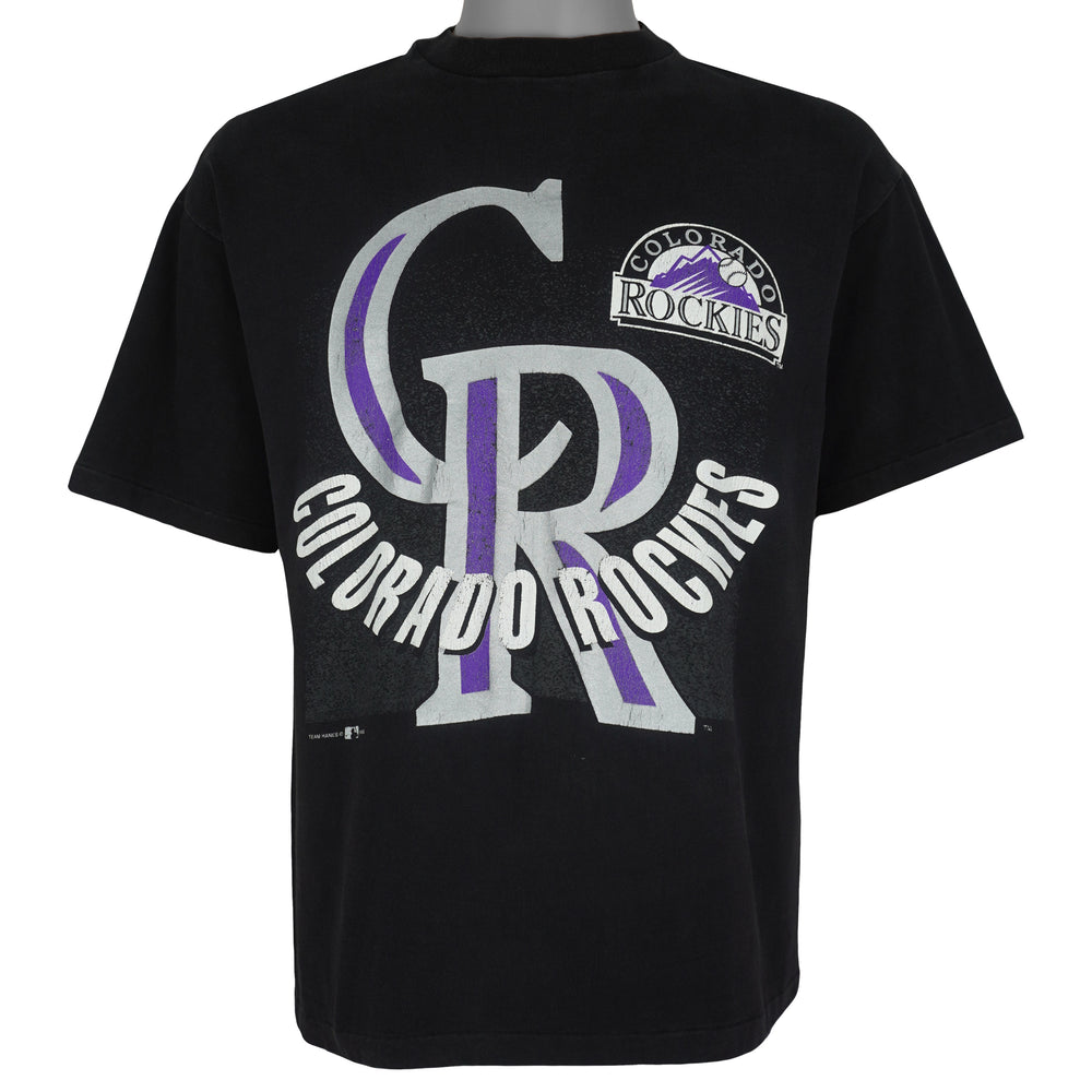 MLB (Hanes) - Colorado Rockies Big Spell-Out T-Shirt 1993 Large Vintage Retro Baseball