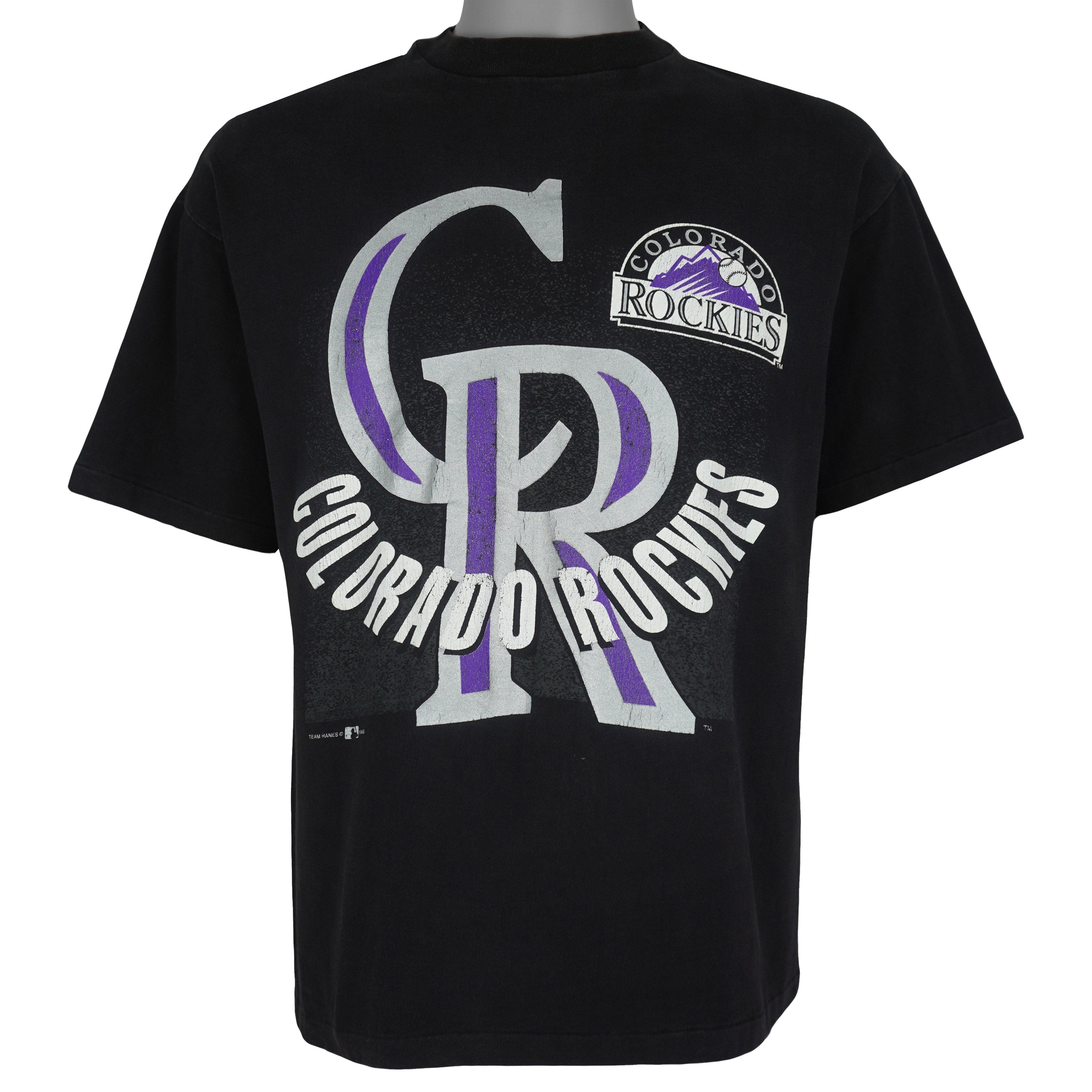 MLB (Hanes) - Colorado Rockies Big Spell-Out T-Shirt 1993 Large Vintage Retro Baseball