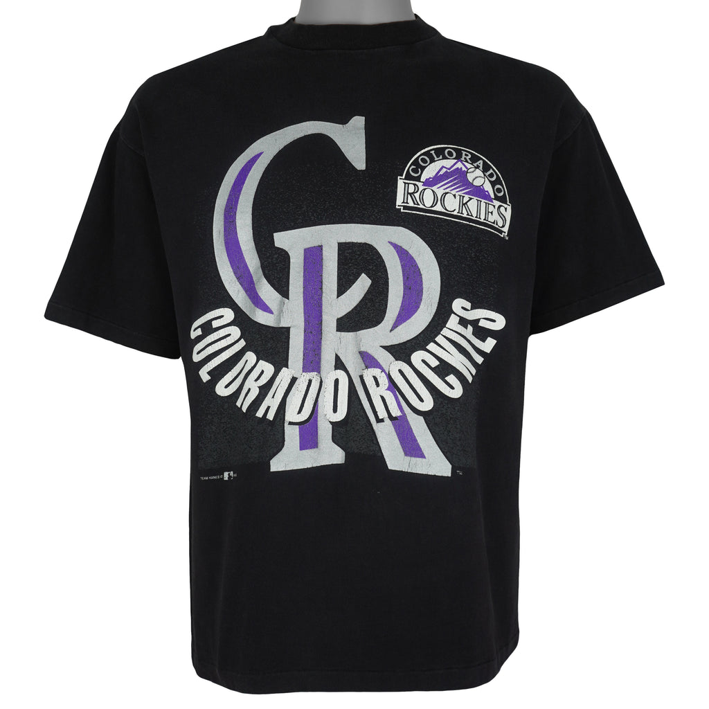 MLB (Hanes) - Colorado Rockies Big Spell-Out T-Shirt 1993 Large Vintage Retro Baseball