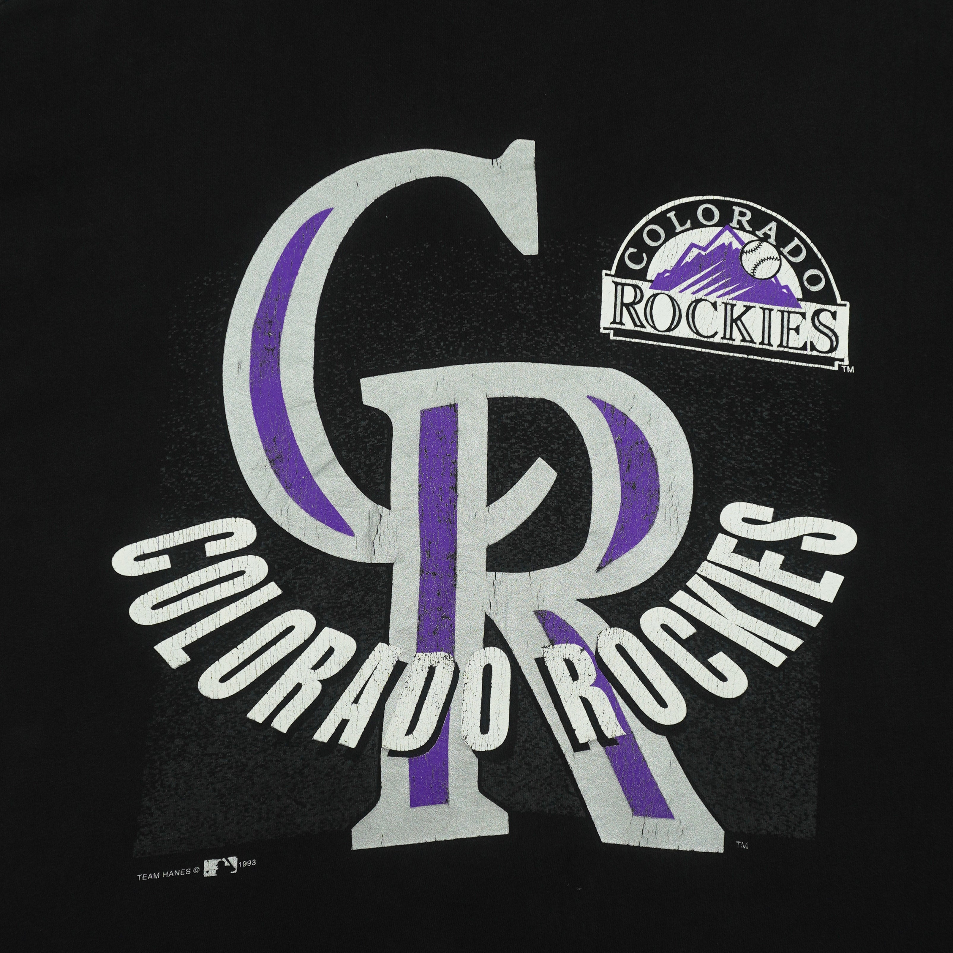 MLB (Hanes) - Colorado Rockies Big Spell-Out T-Shirt 1993 Large Vintage Retro Baseball