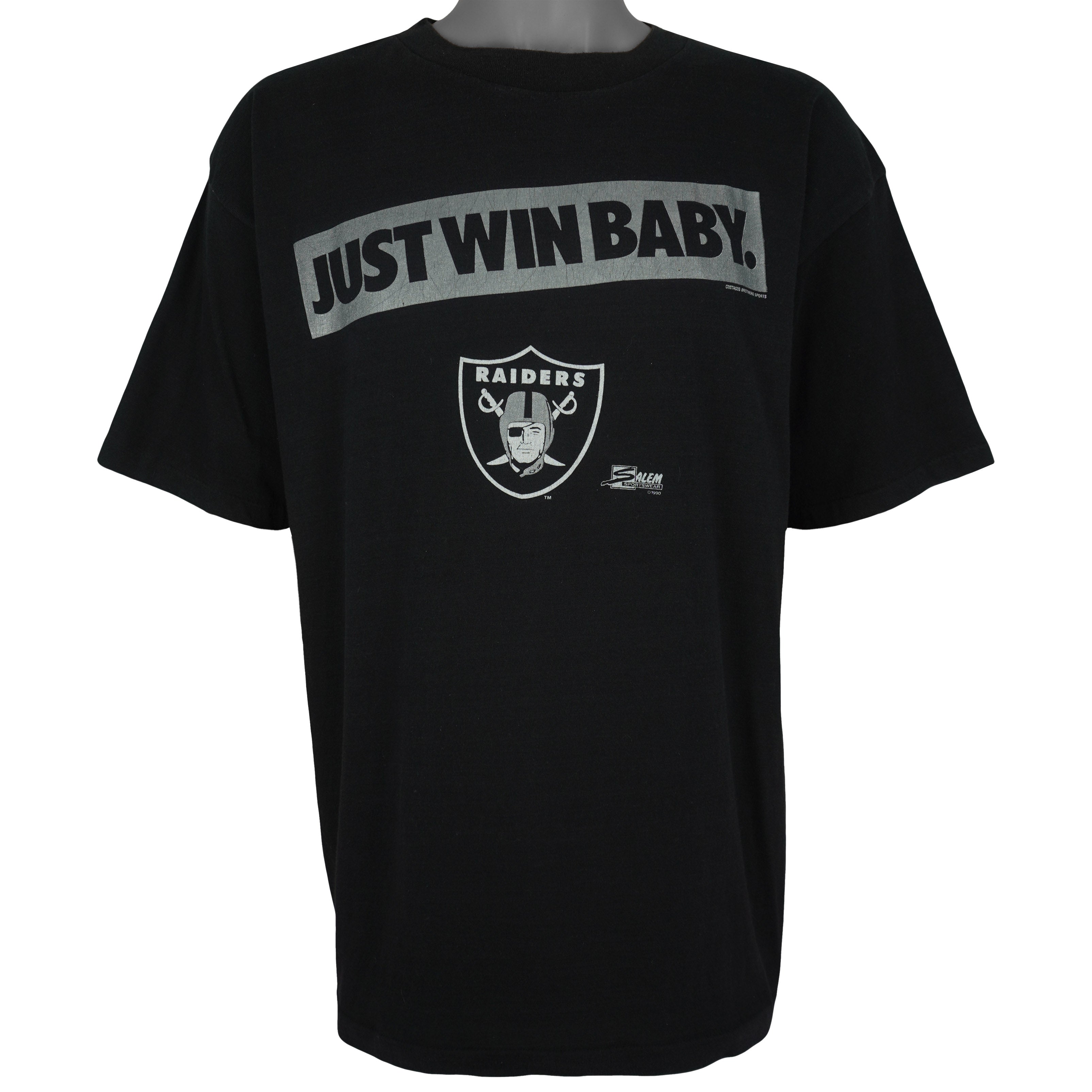 NFL (Salem) - Los Angeles Raiders Just Win Baby T-Shirt 1990 X-Large Vintage Retro Football