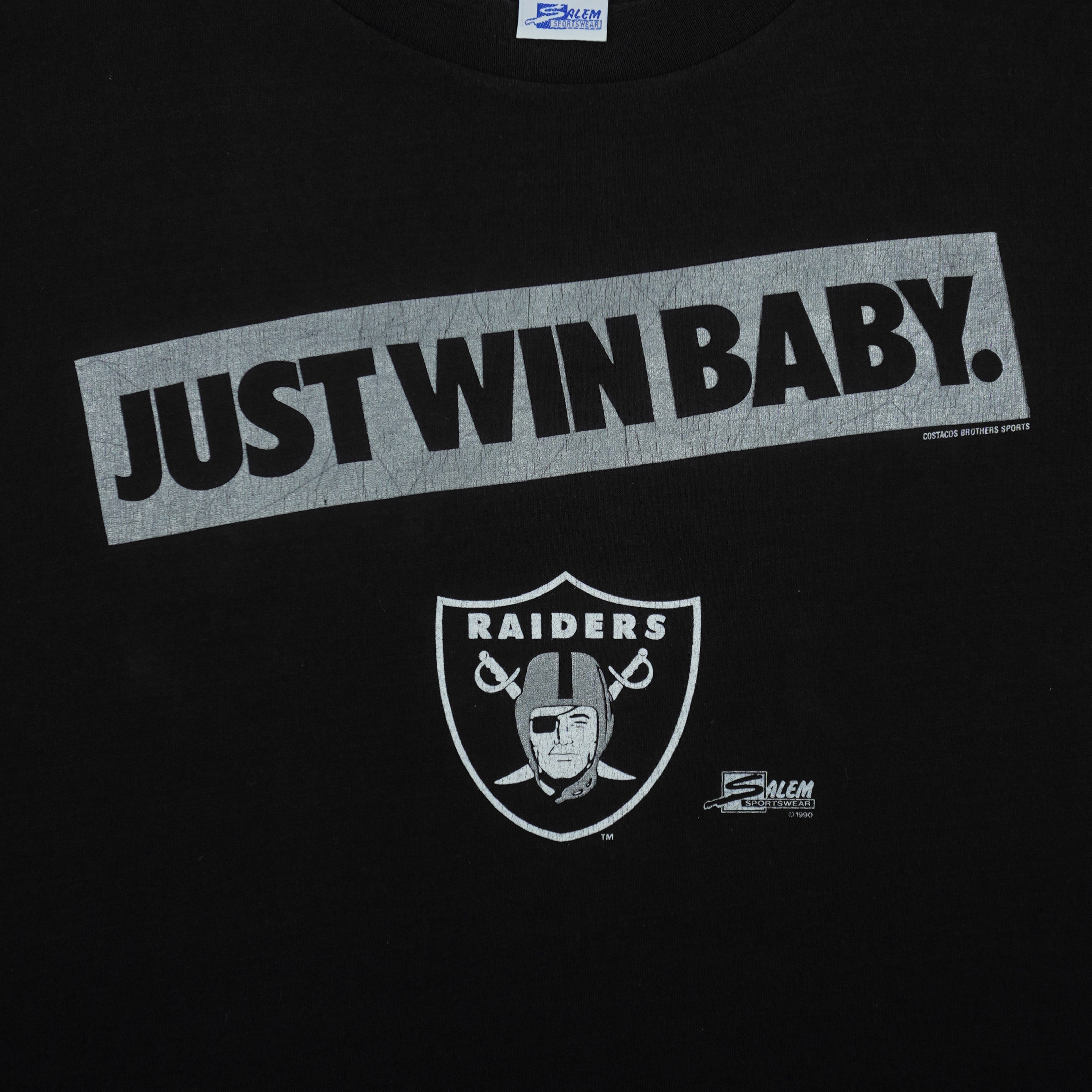 NFL (Salem) - Los Angeles Raiders Just Win Baby T-Shirt 1990 X-Large Vintage Retro Football