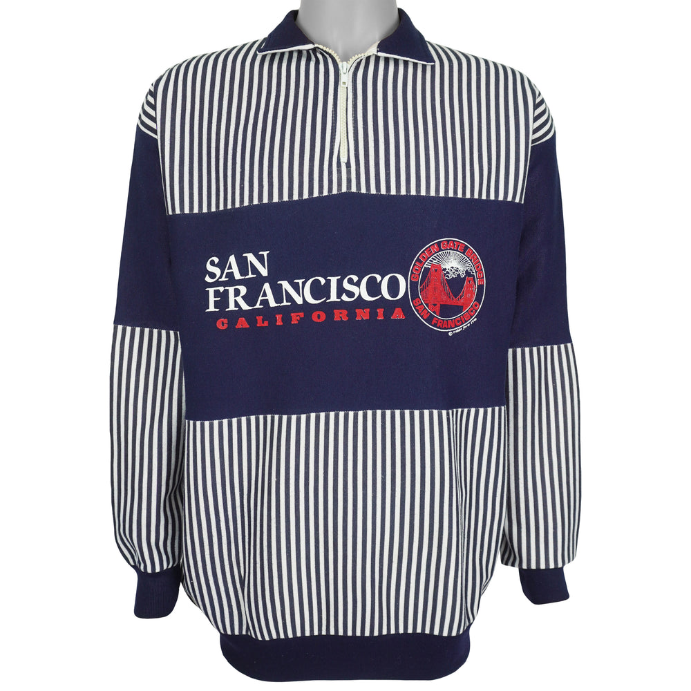 Vintage - San Francisco California 1/4 Zip Pinstripe Sweatshirt 1990 Large Vintage Retro