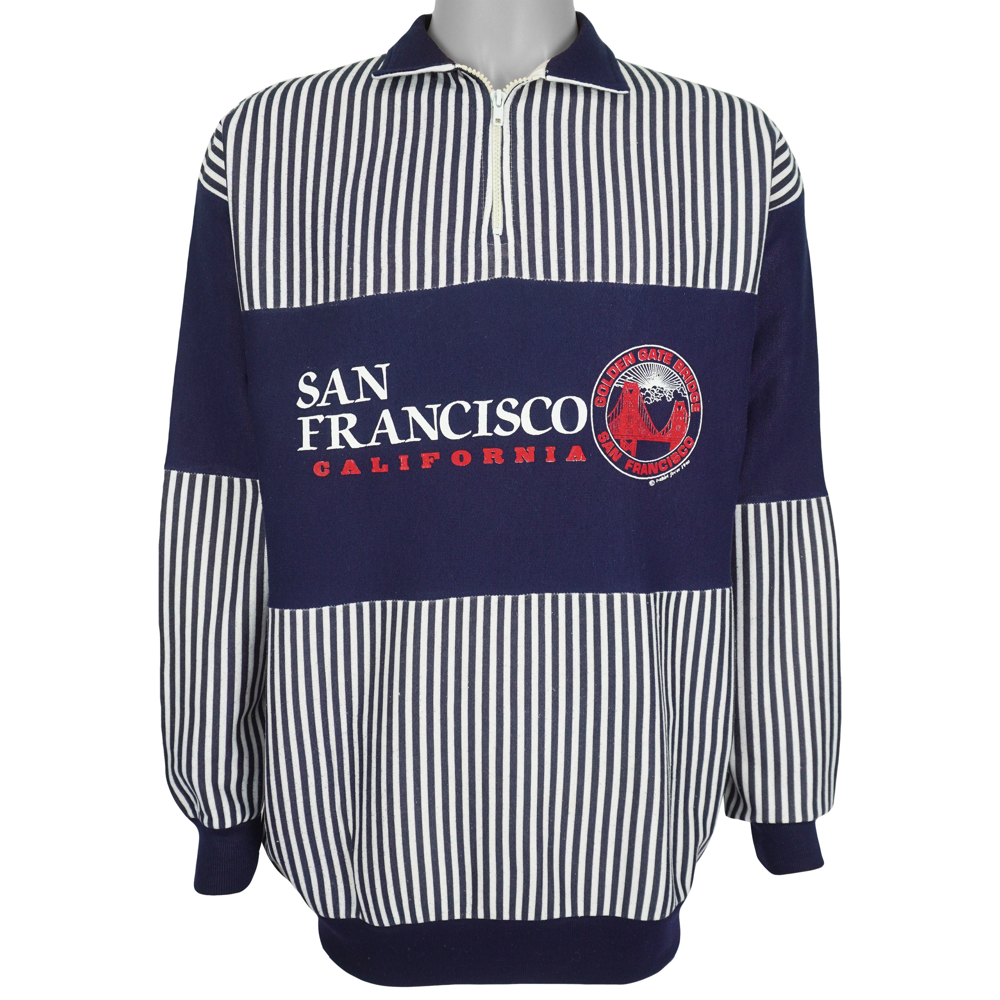 Vintage - San Francisco California 1/4 Zip Pinstripe Sweatshirt 1990 Large Vintage Retro