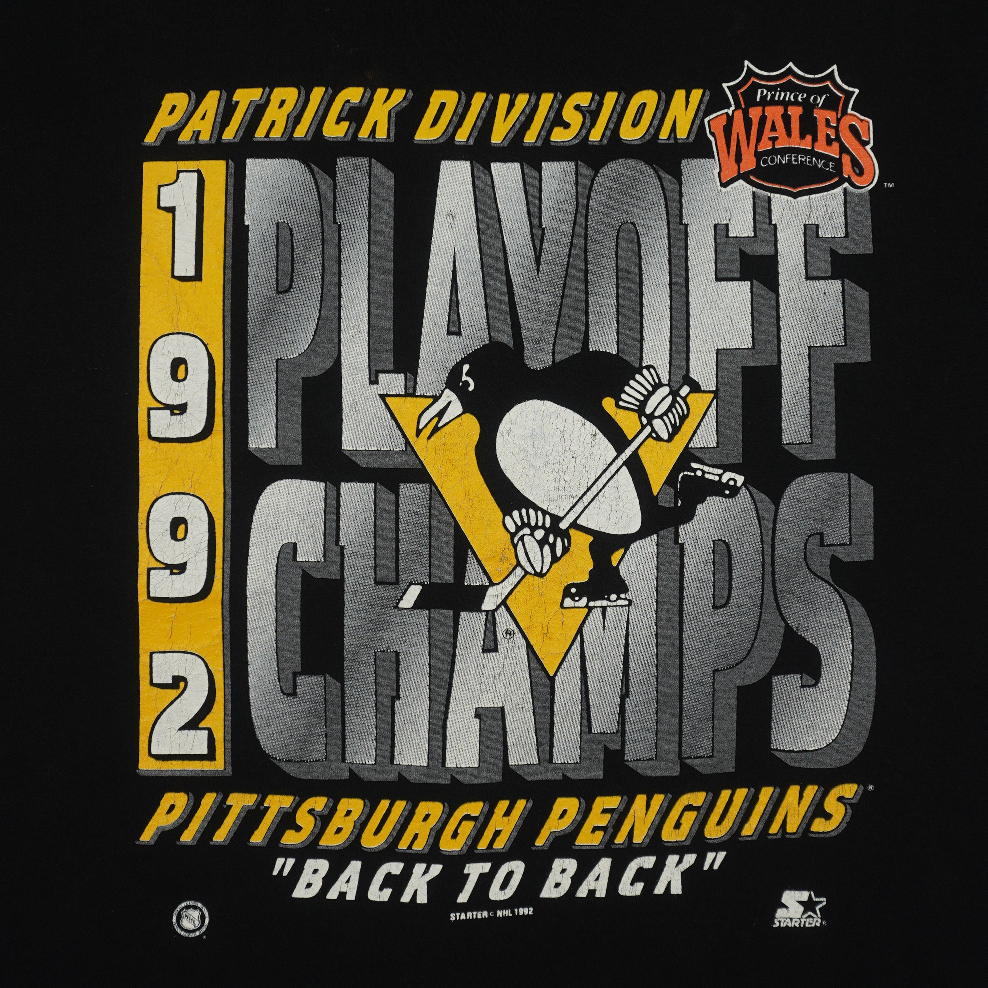 NHL (Fruit Of The Loom) - Penguins Back To Back Champions T-Shirt 1992 X-Large Vintage Retro Hockey