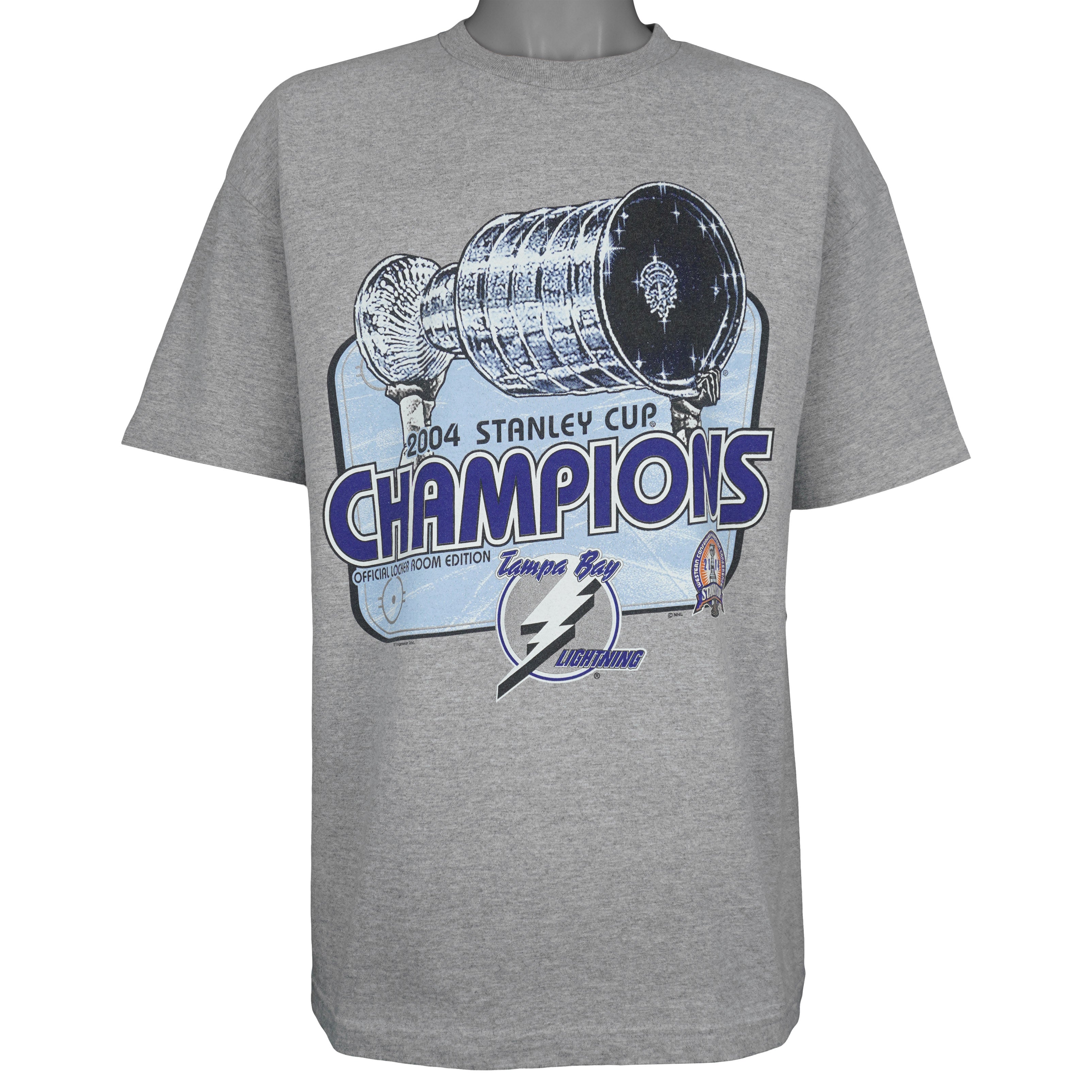 NHL (Lee) - Grey Tampa Bay Lightning Stanley Cup Champions T-Shirt 2004 Large Tall Vintage Retro Hockey