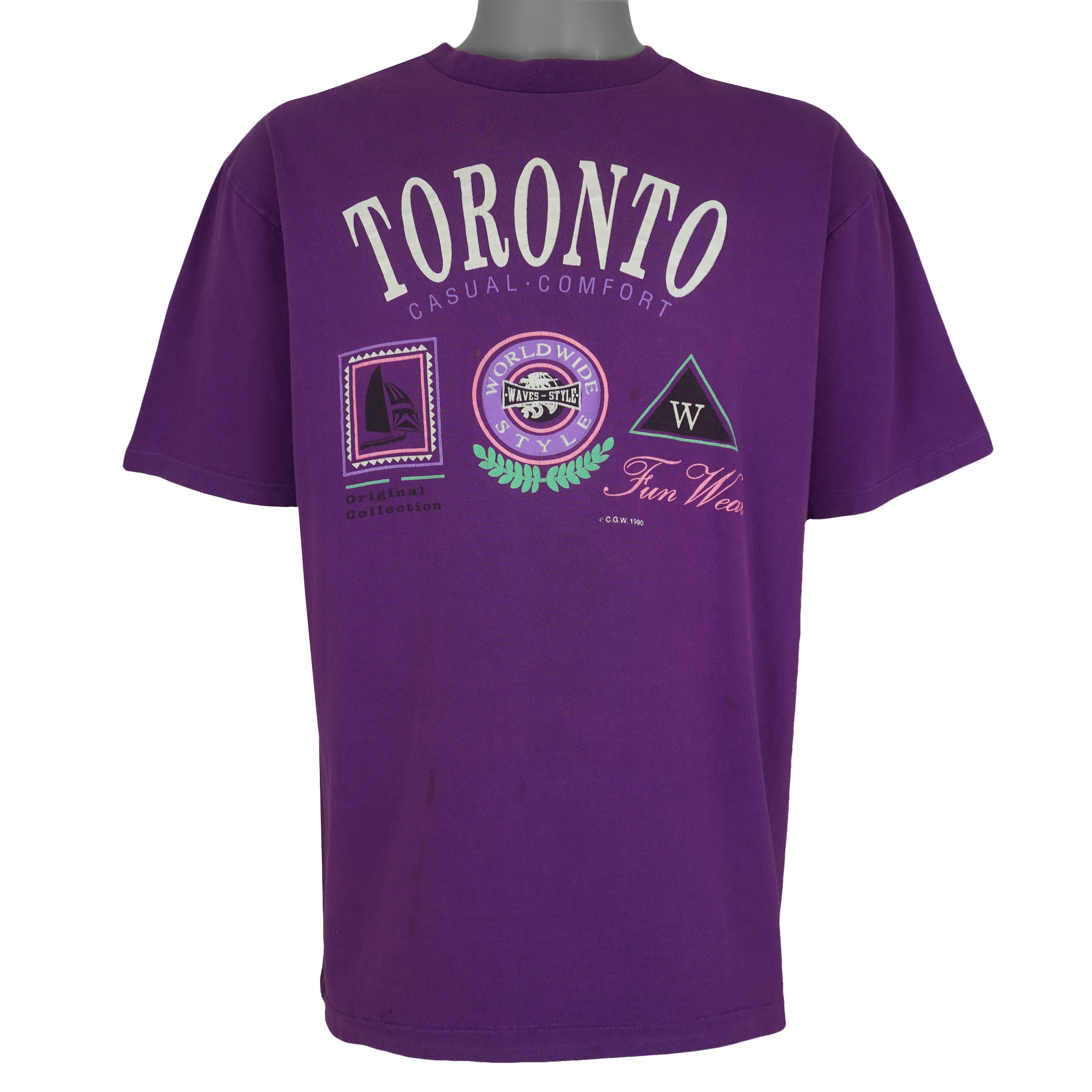 Vintage (Waves) - Toronto Casual Comfort Single Stitch T-Shirt 1990 Large Vintage Retro