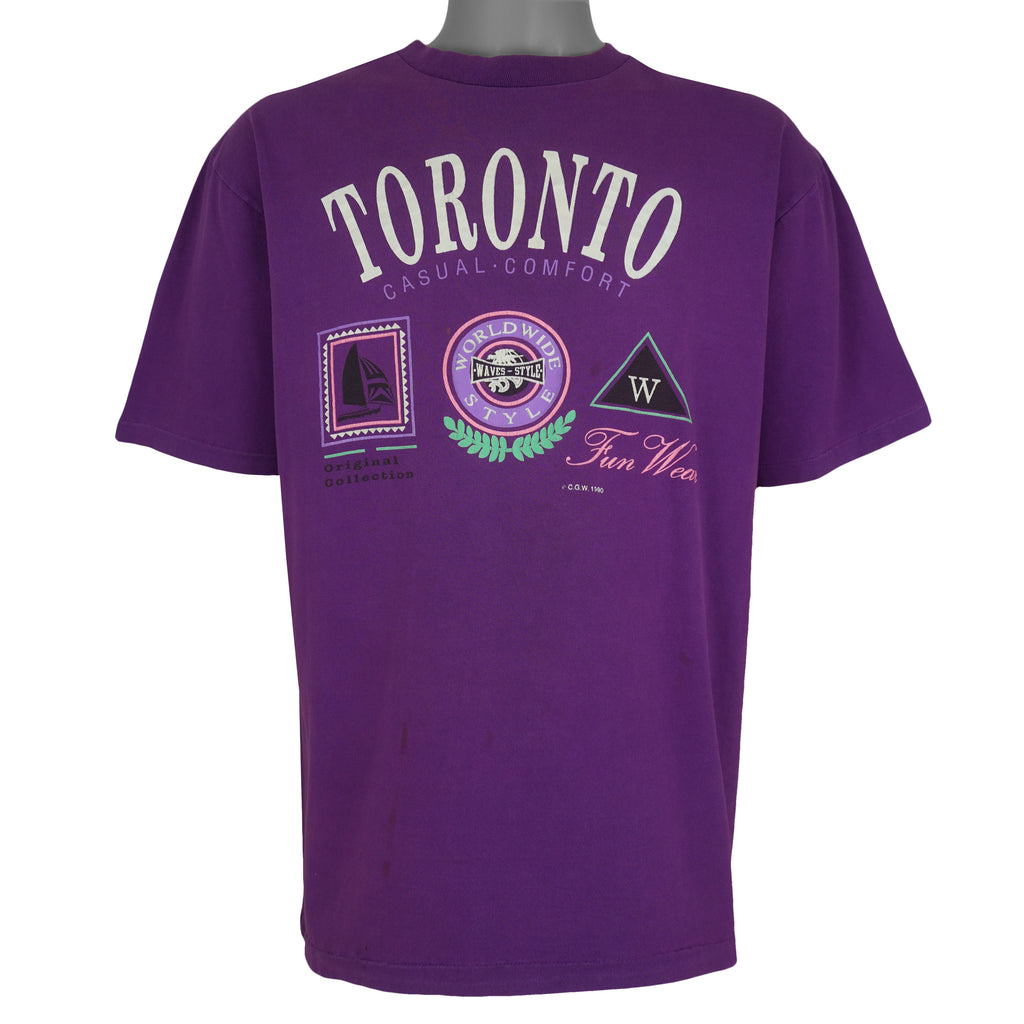 Vintage (Waves) - Toronto Casual Comfort Single Stitch T-Shirt 1990 Large Vintage Retro