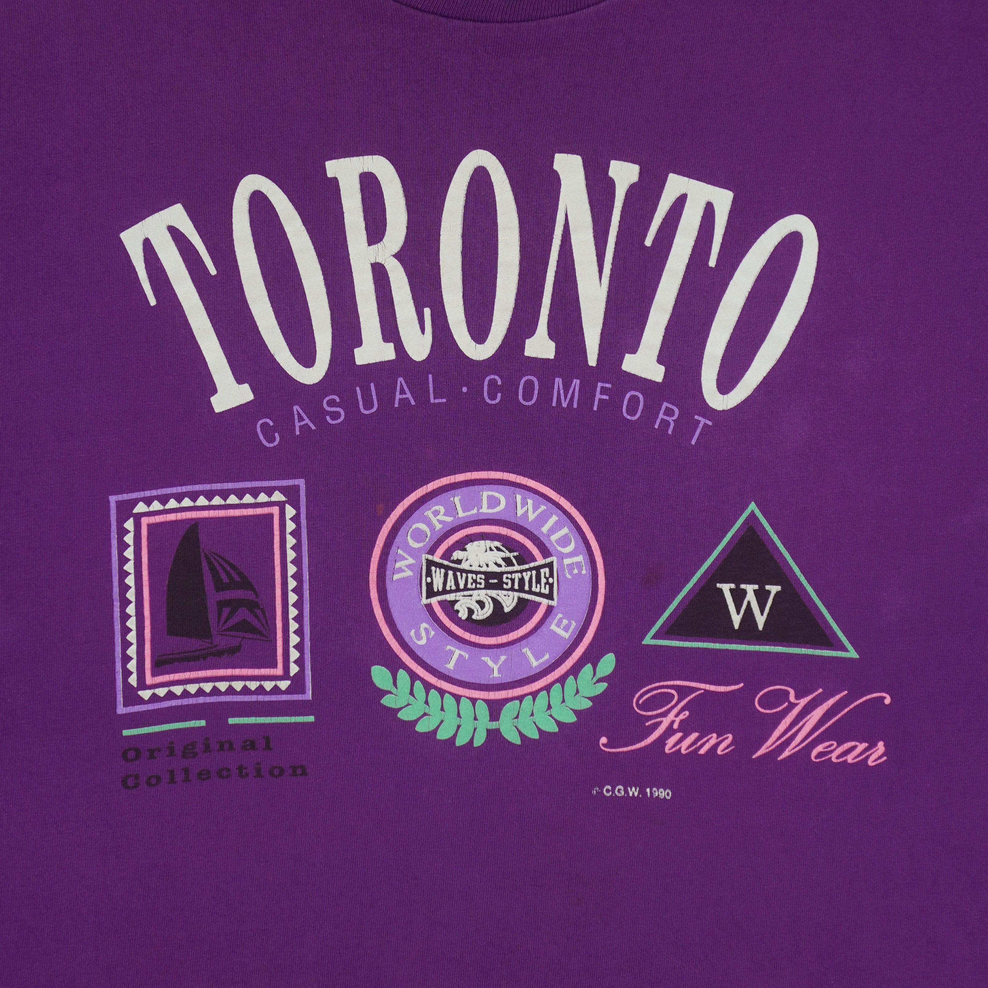 Vintage (Waves) - Toronto Casual Comfort Single Stitch T-Shirt 1990 Large Vintage Retro