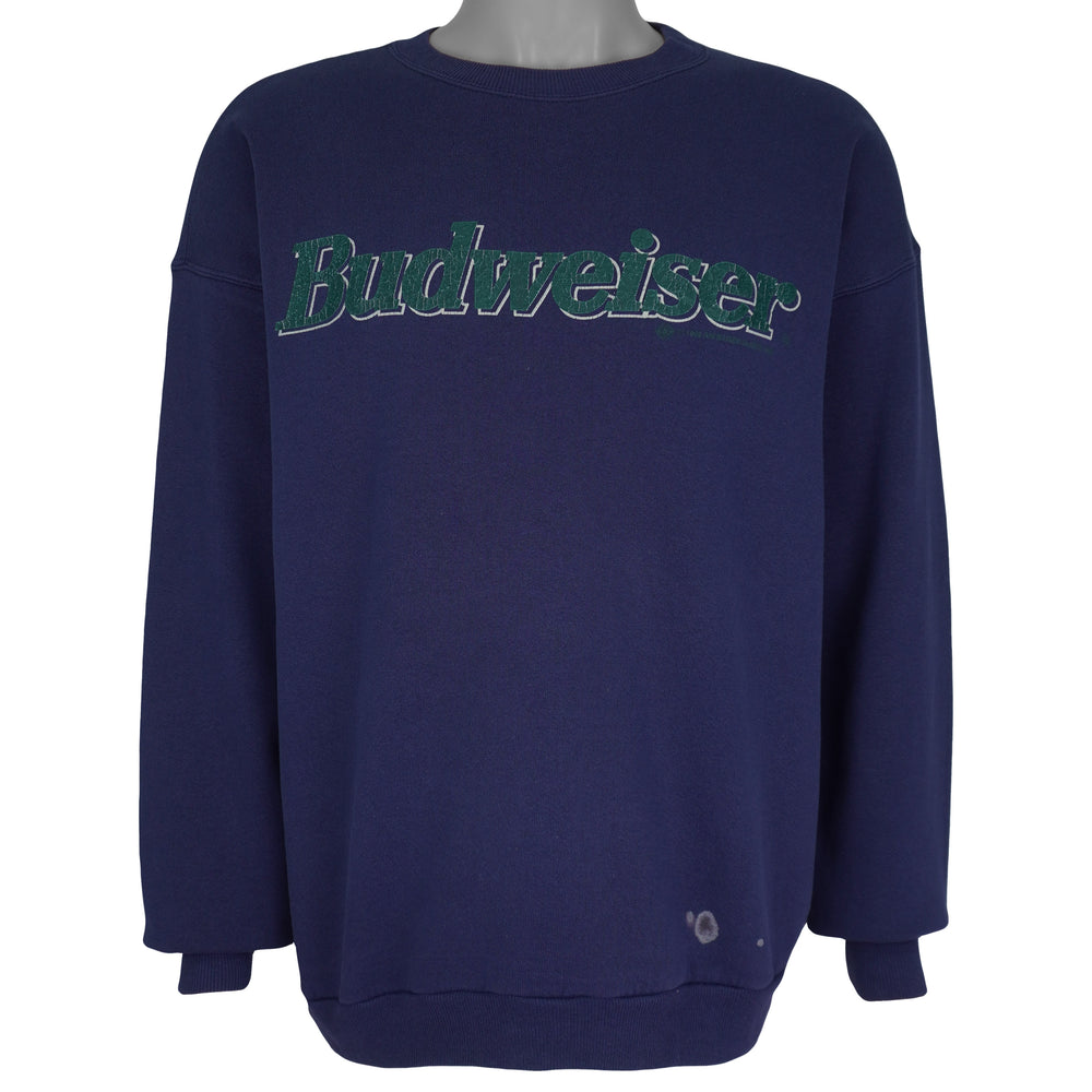 Budweiser (Hanes) - Blue Spell Out Crew Neck Sweatshirt 1993 X-Large Vintage Retro