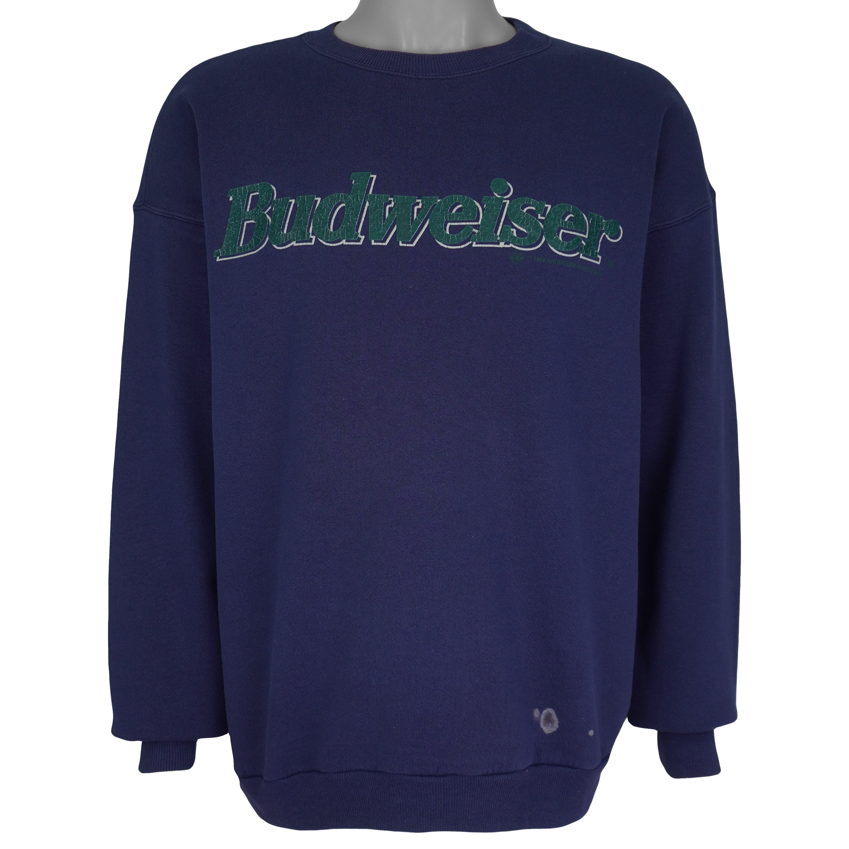 Budweiser (Hanes) - Blue Spell Out Crew Neck Sweatshirt 1993 X-Large Vintage Retro
