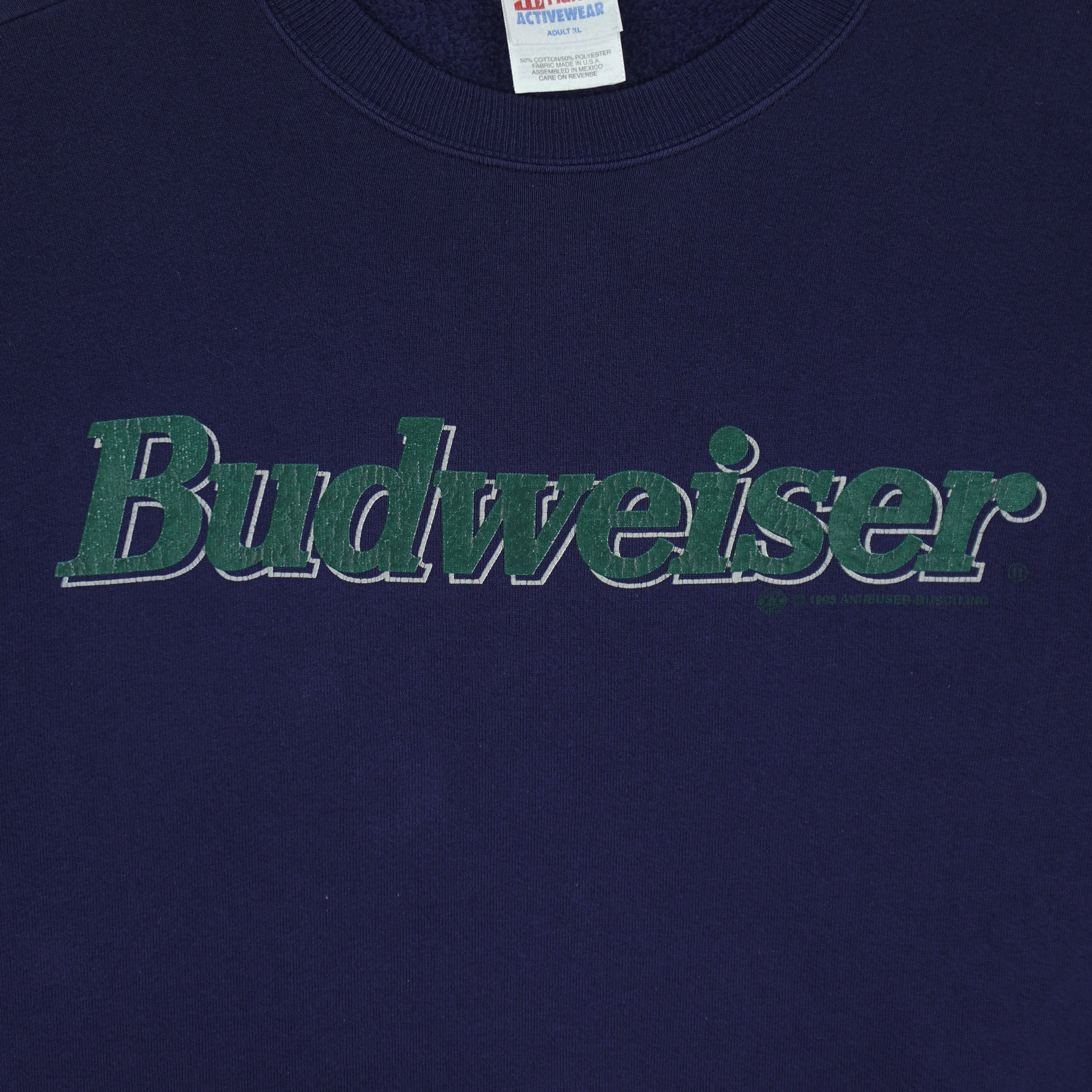 Budweiser (Hanes) - Blue Spell Out Crew Neck Sweatshirt 1993 X-Large Vintage Retro