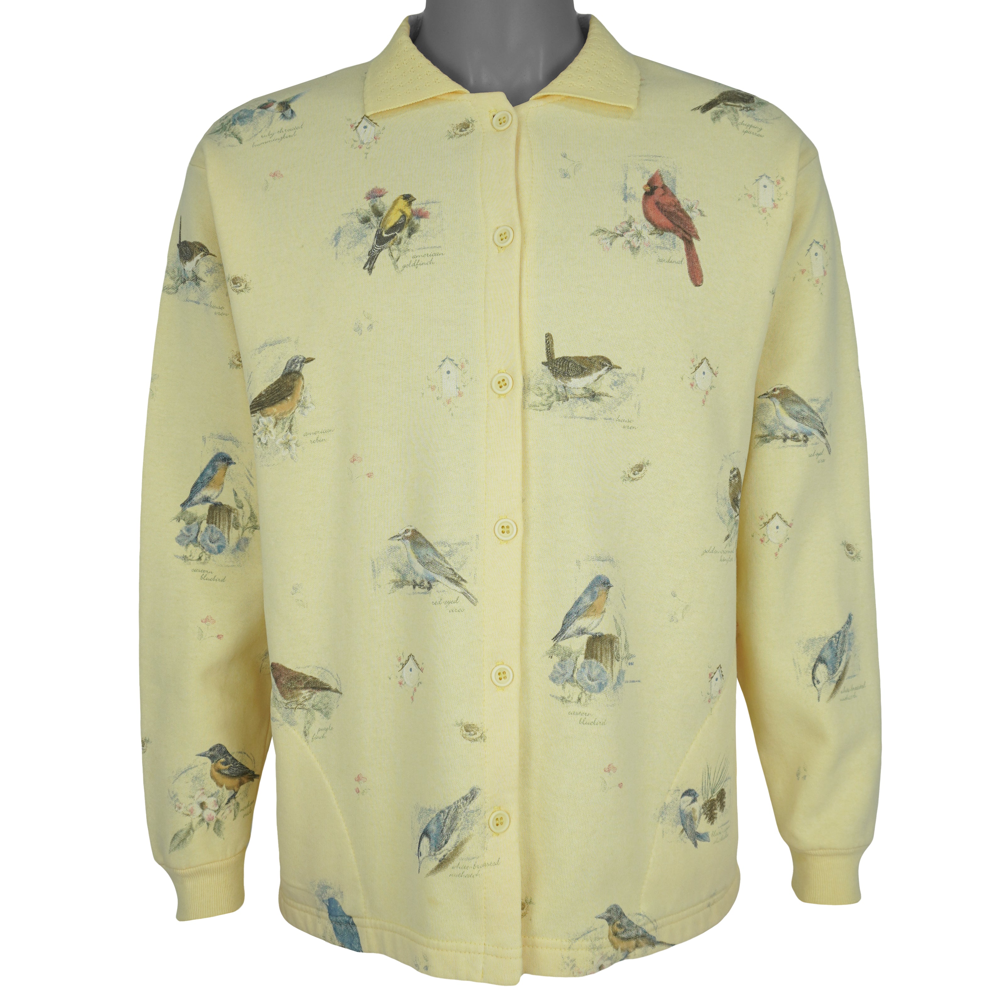 Vintage (Artisans)- Birds Button-Up Cardigan Large Vintage Retro