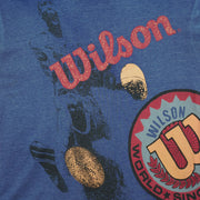 Vintage Wilson - Football Graphic T-Shirt 1990s Large in blue and navy