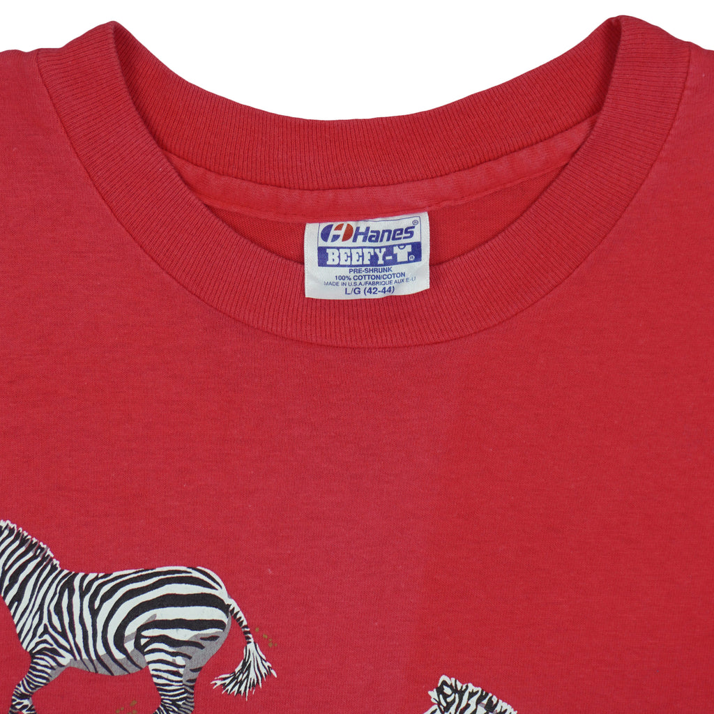 Vintage (Hanes) -Zebras Animal Print T-Shirt 1990s Large Vintage Retro