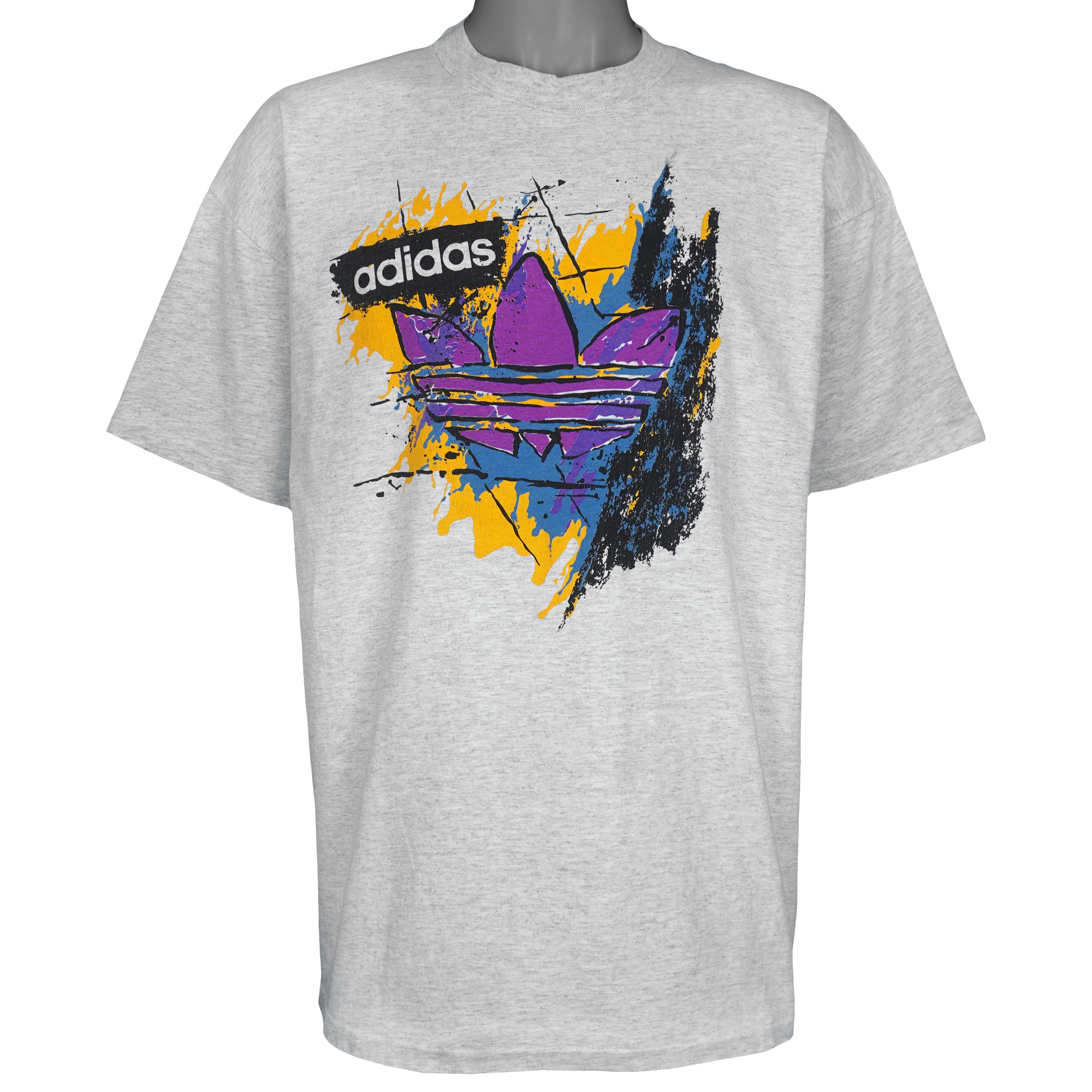 Adidas - Grey Big Logo T-Shirt 1990s X-Large Vintage Retro