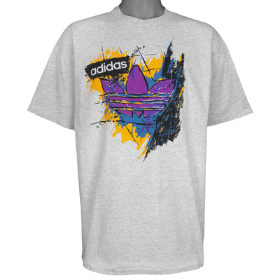 Adidas - Grey Big Logo T-Shirt 1990s X-Large