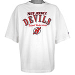 NHL (Logo Athletic) - New Jersey Devils Embroidered T-Shirt 1990s X-Large