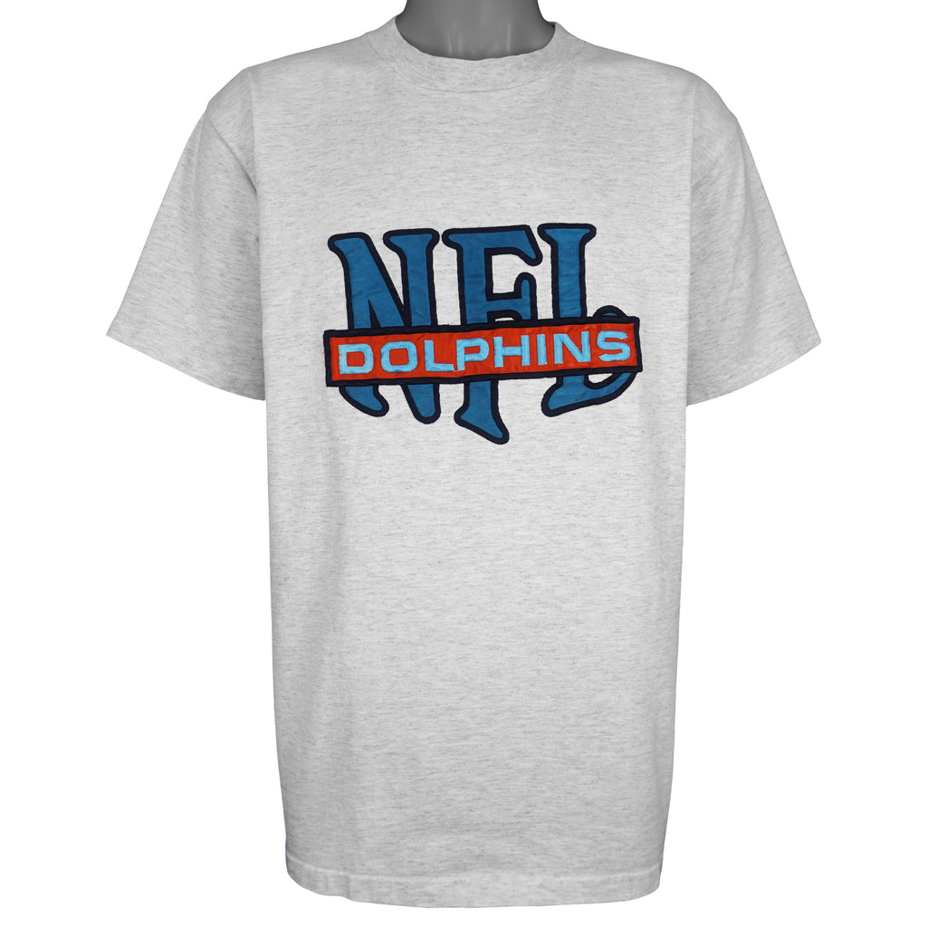 NFL (Nutmeg) - Miami Dolphins Embroidered T-Shirt 1990s X-Large Vintage Retro Football