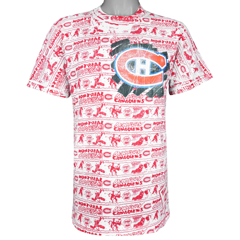 NHL (Fruit Of The Loom) - Montreal Canadiens All Over Print T-Shirt 1990s Medium Vintage Retro Hockey