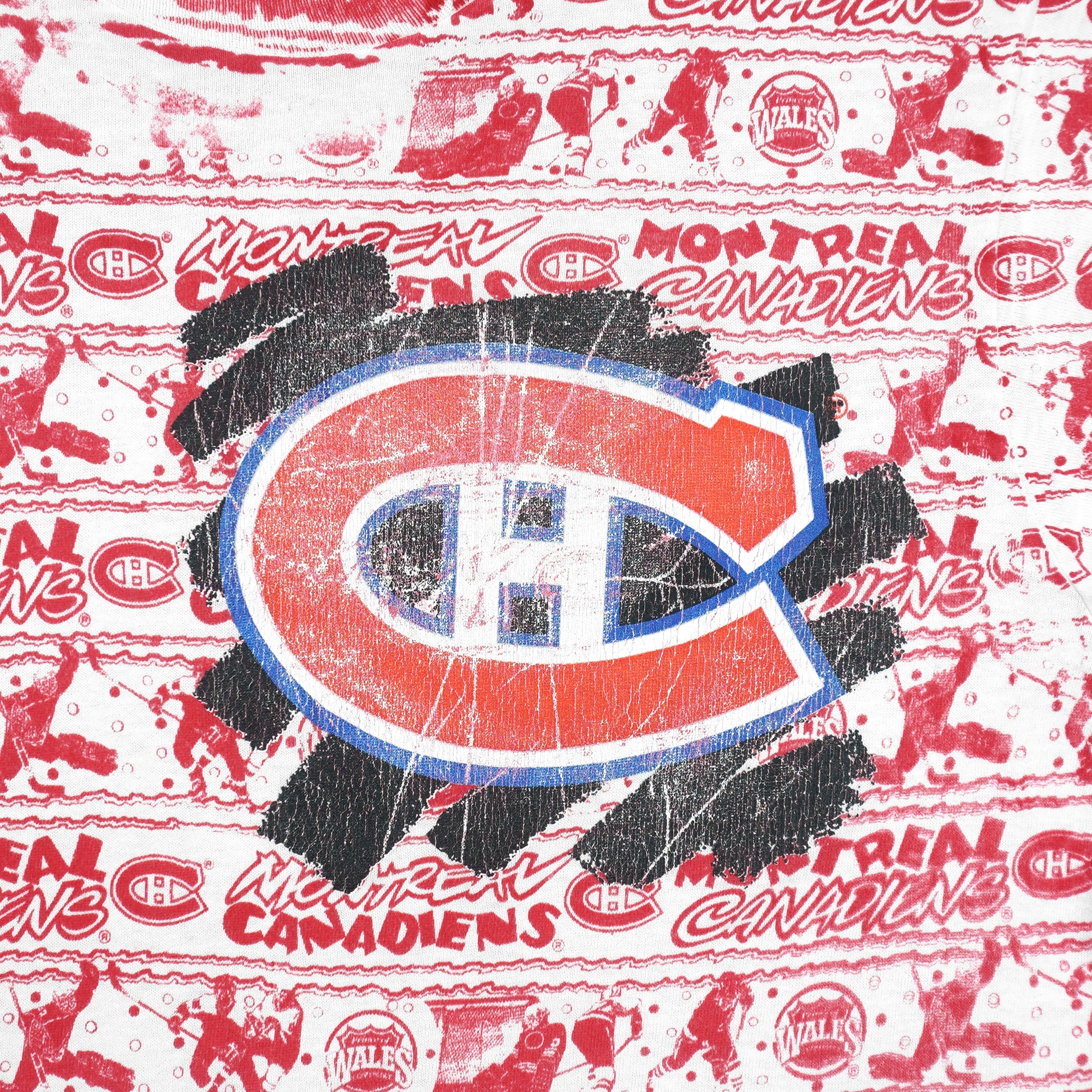 NHL (Fruit Of The Loom) - Montreal Canadiens All Over Print T-Shirt 1990s Medium Vintage Retro Hockey