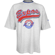 Vintage MLB (Softwear) - Montreal Expos Roll-Up Sleeve Baseball T-Shirt 1993 Large in gray and blue