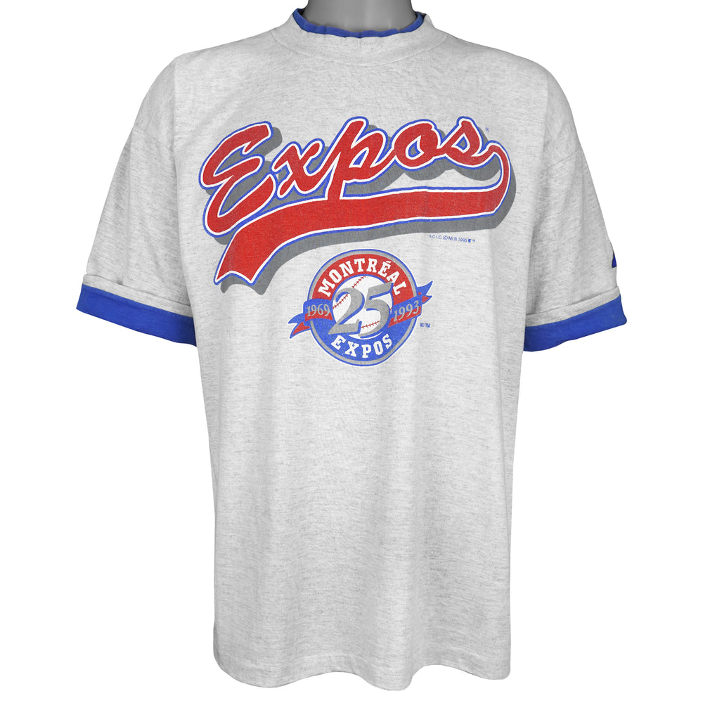 Vintage MLB (Softwear) - Montreal Expos Roll-Up Sleeve Baseball T-Shirt 1993 Large in gray and blue
