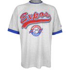 Vintage MLB (Softwear) - Montreal Expos Roll-Up Sleeve Baseball T-Shirt 1993 Large in gray and blue