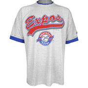 Vintage MLB (Softwear) - Montreal Expos Roll-Up Sleeve Baseball T-Shirt 1993 Large in gray and blue