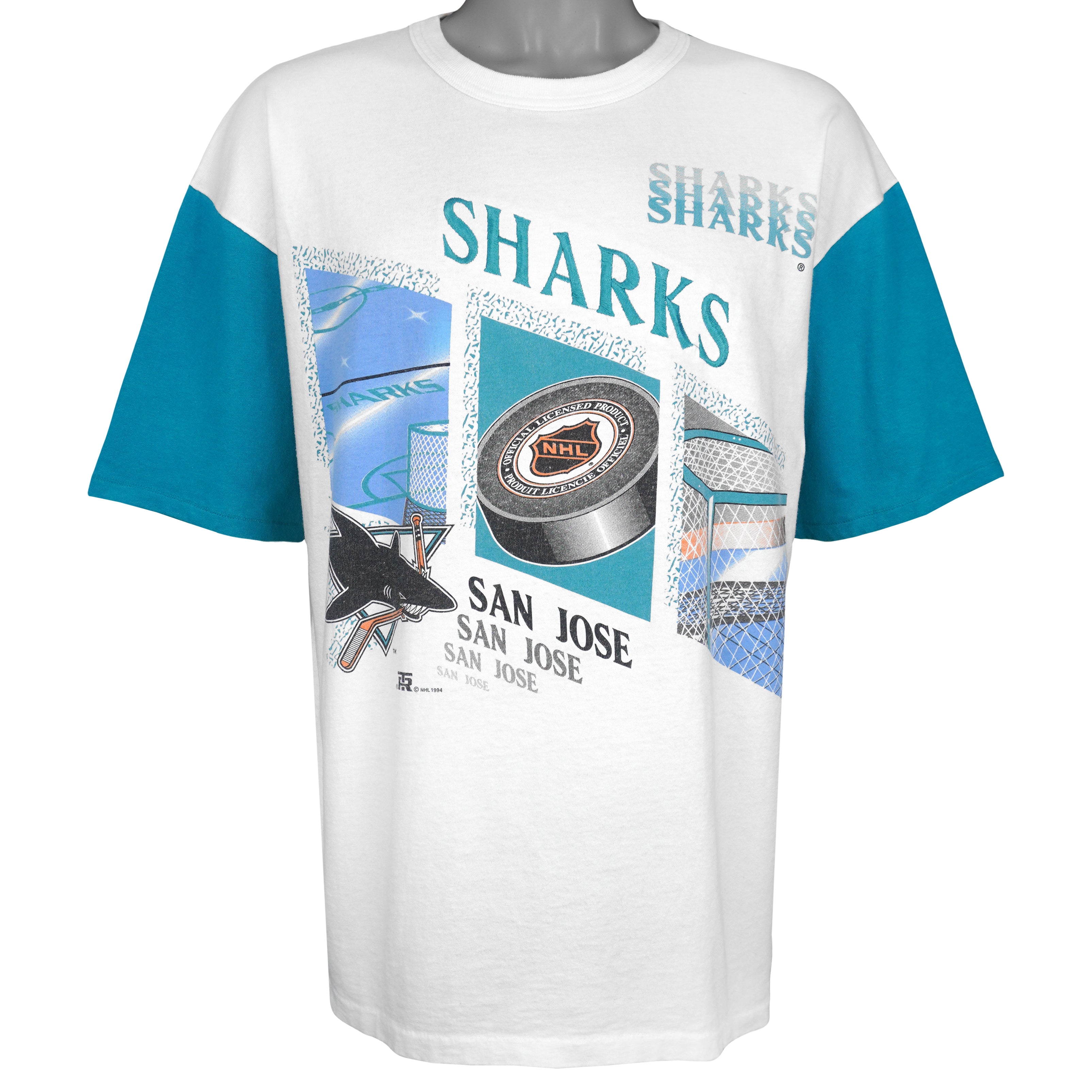 NHL (Team Rated) - San Jose Sharks Hockey T-Shirt 1994 X-Large Vintage Retro Hockey